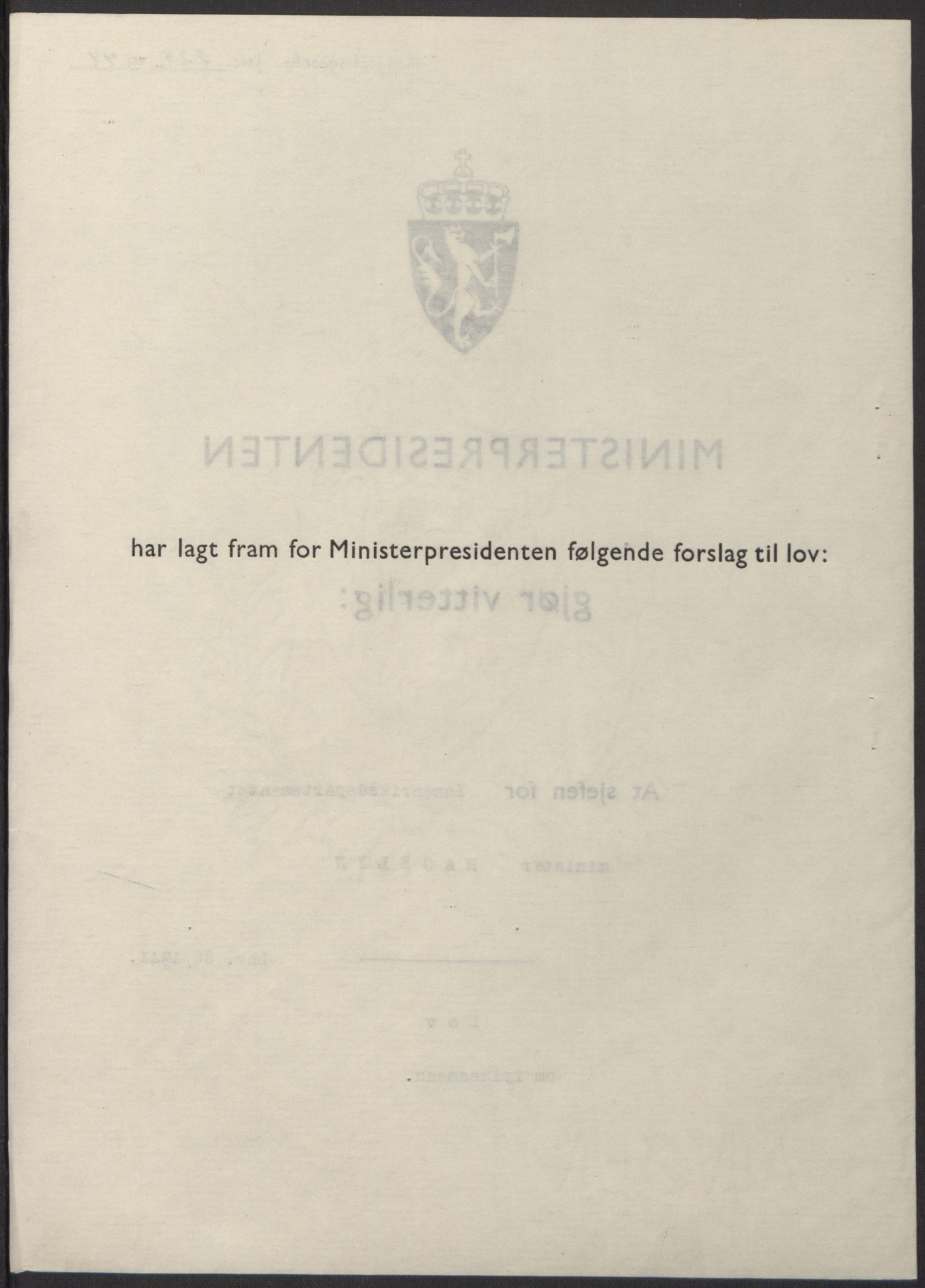 NS-administrasjonen 1940-1945 (Statsrådsekretariatet, de kommisariske statsråder mm), AV/RA-S-4279/D/Db/L0100: Lover, 1944, p. 405