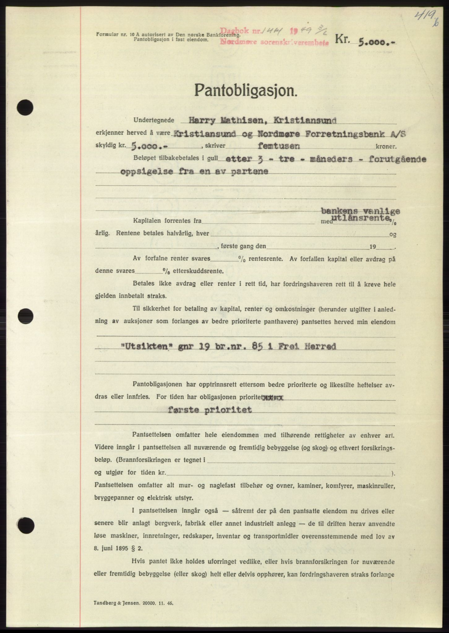 Nordmøre sorenskriveri, AV/SAT-A-4132/1/2/2Ca: Mortgage book no. B101, 1949-1949, Diary no: : 1414/1949