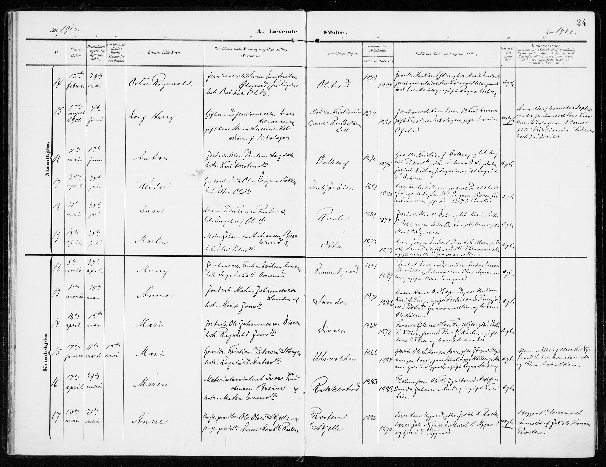 Sel prestekontor, AV/SAH-PREST-074/H/Ha/Haa/L0002: Parish register (official) no. 2, 1905-1919, p. 24