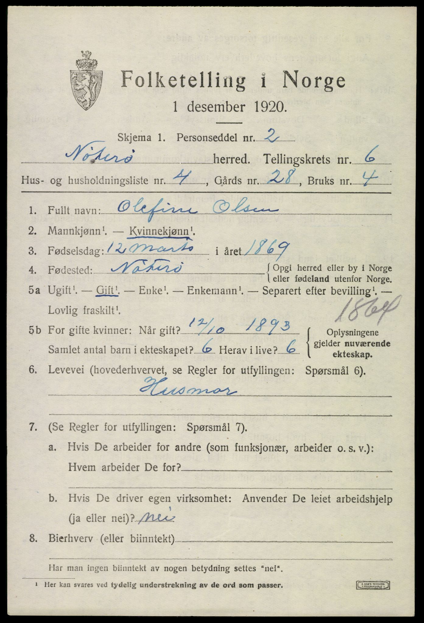 SAKO, 1920 census for Nøtterøy, 1920, p. 8467