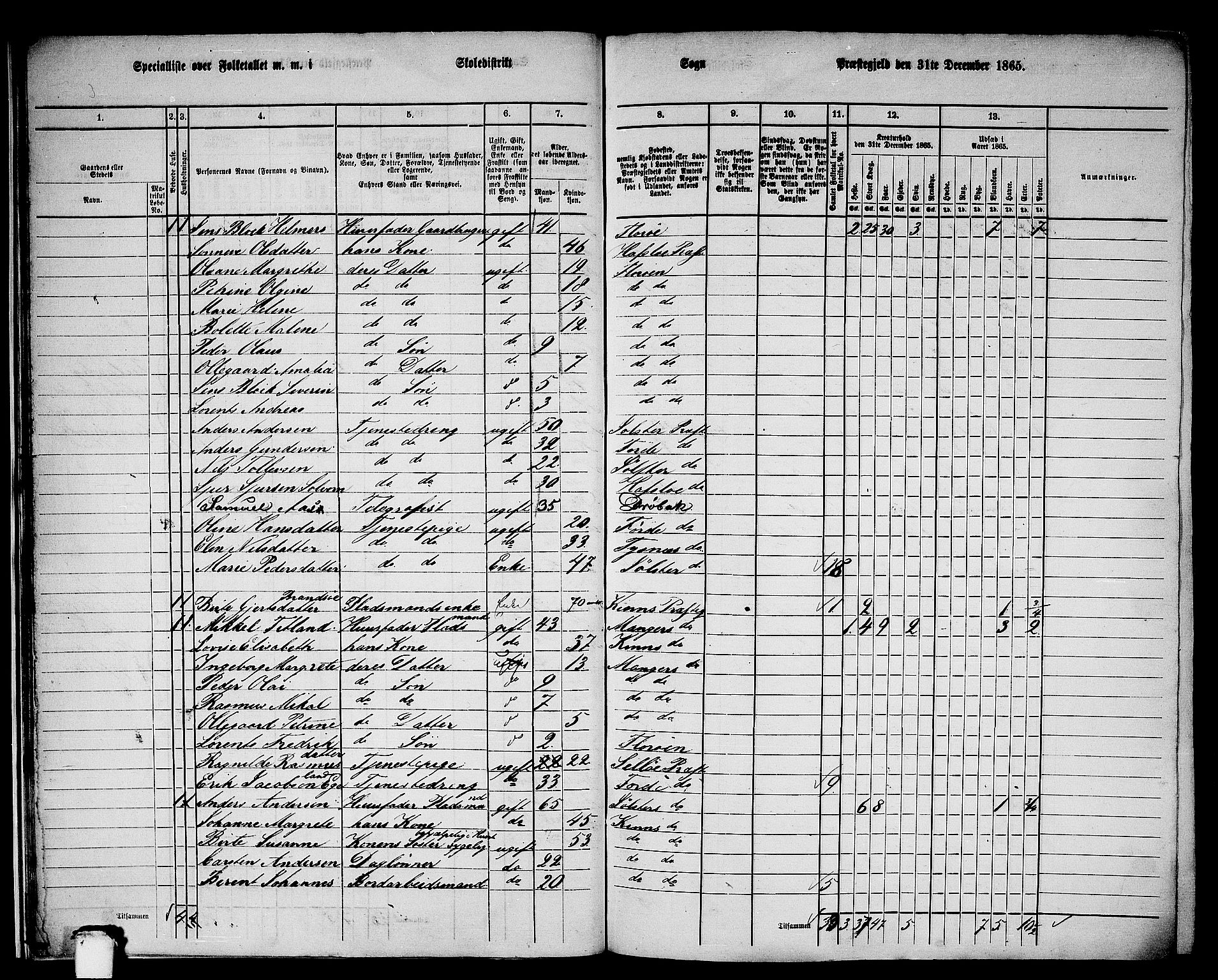 RA, 1865 census for Kinn, 1865, p. 19