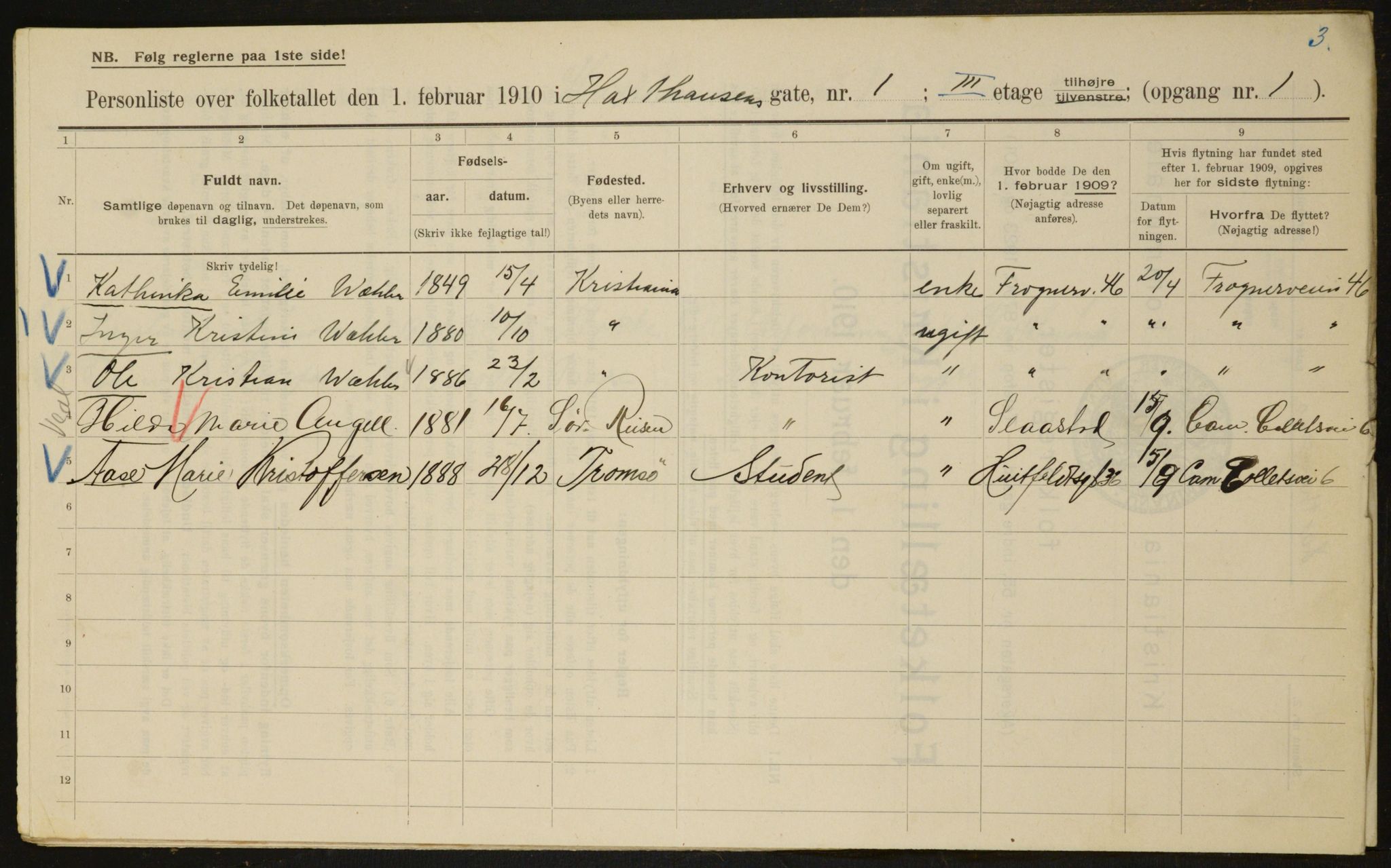 OBA, Municipal Census 1910 for Kristiania, 1910, p. 34381