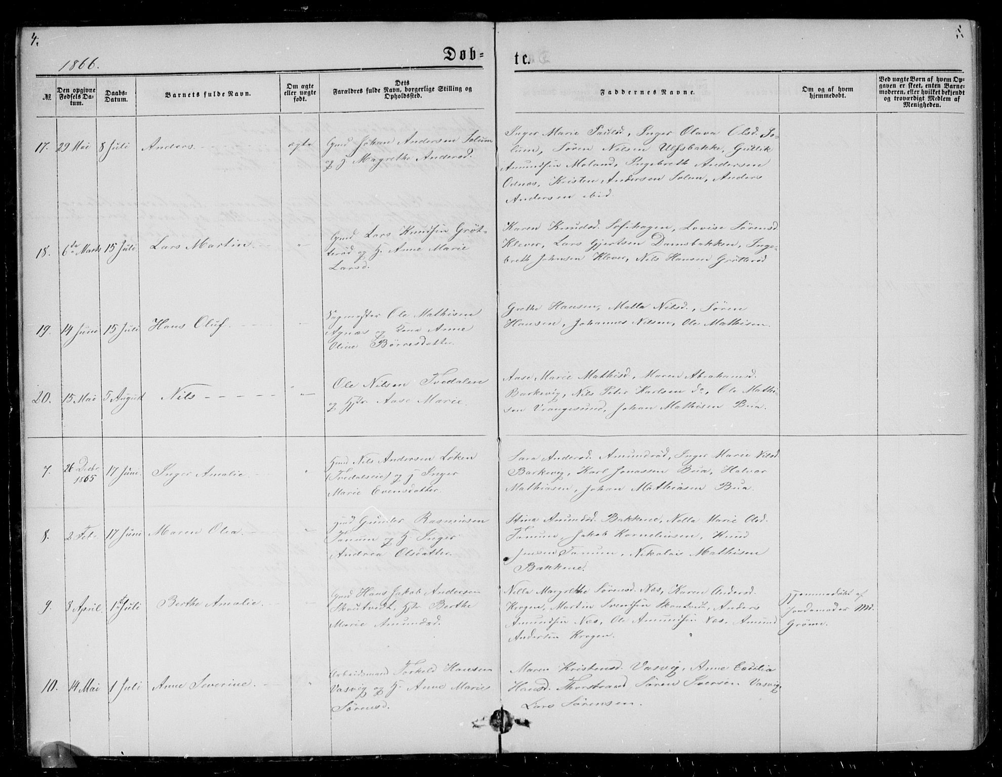 Brunlanes kirkebøker, AV/SAKO-A-342/G/Ga/L0002: Parish register (copy) no. I 2, 1866-1876, p. 4