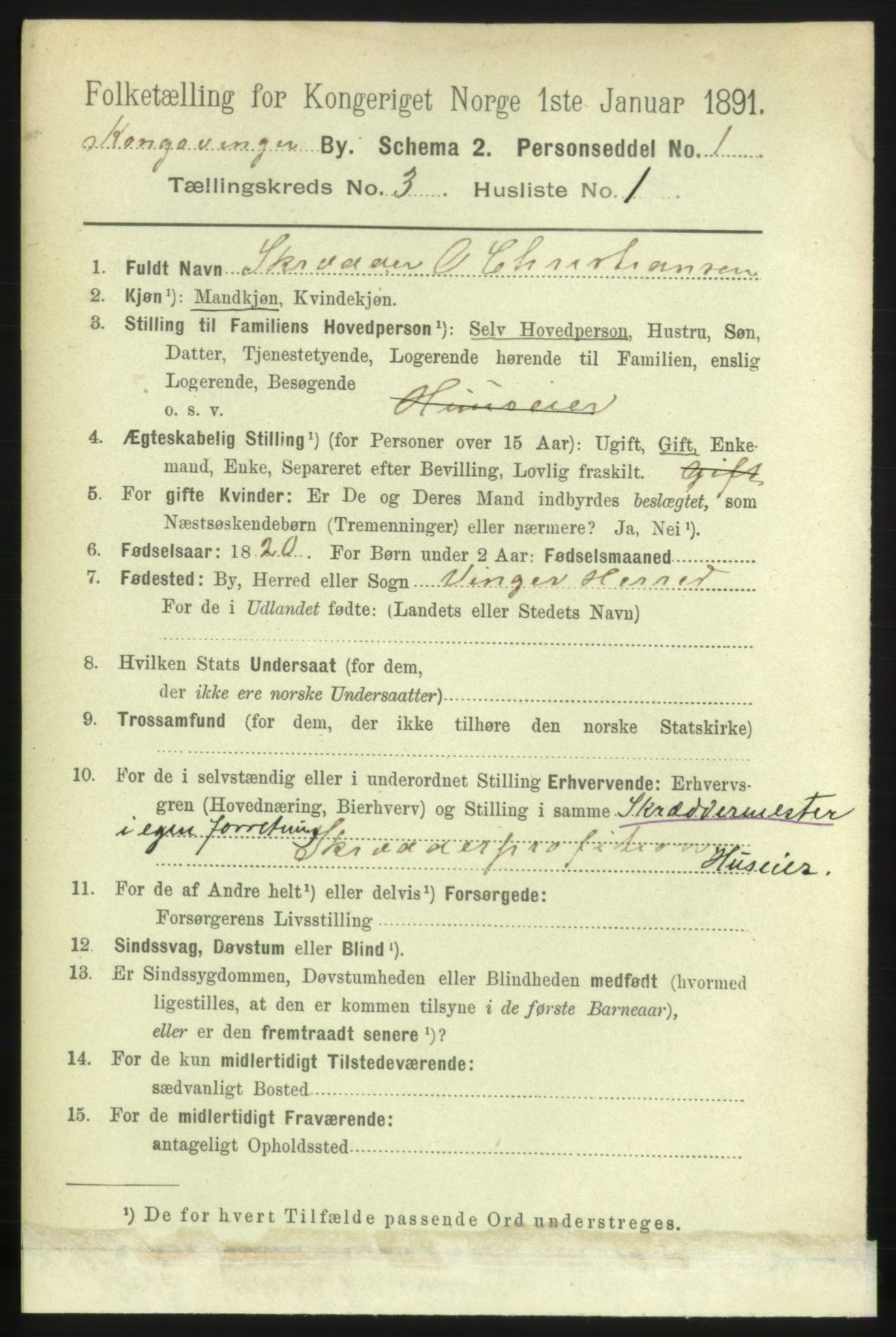 RA, 1891 census for 0402 Kongsvinger, 1891, p. 1131