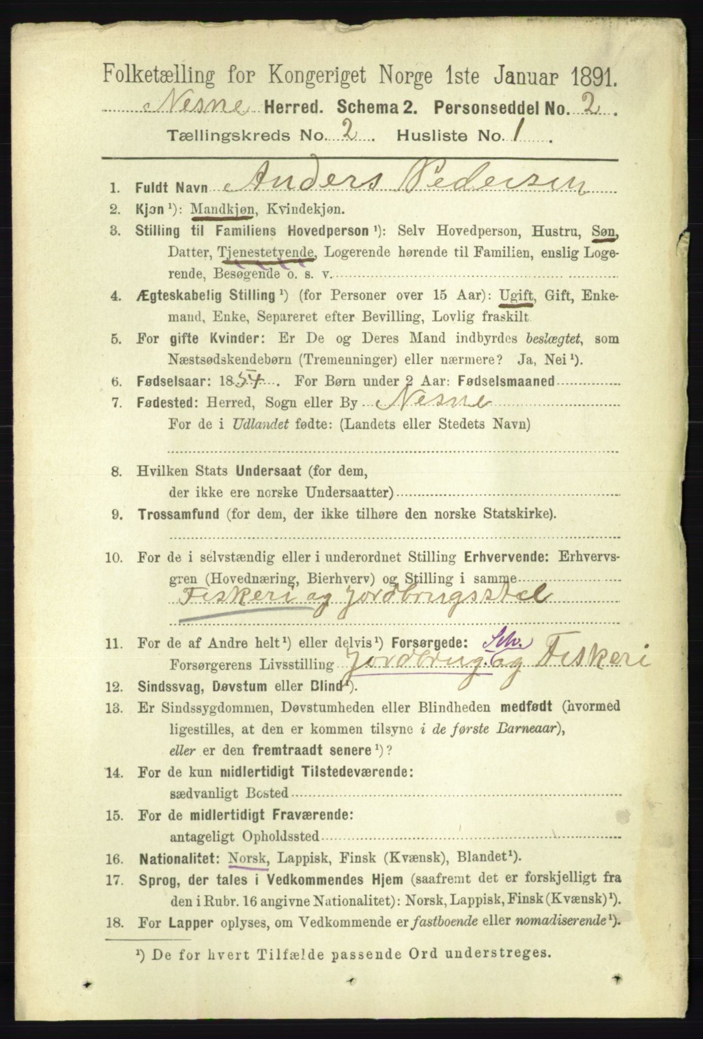 RA, 1891 census for 1828 Nesna, 1891, p. 835