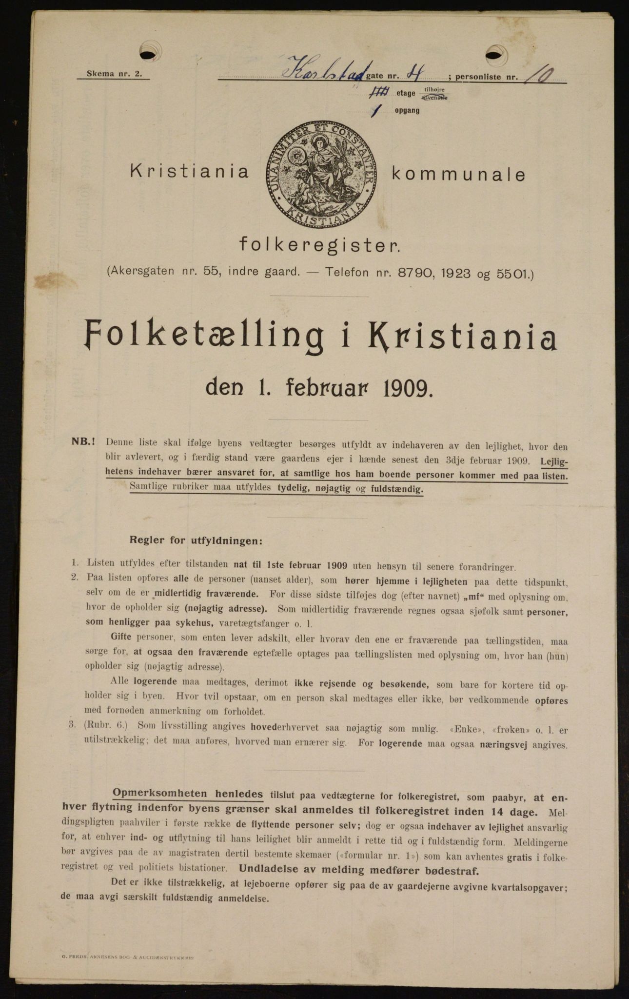 OBA, Municipal Census 1909 for Kristiania, 1909, p. 44681