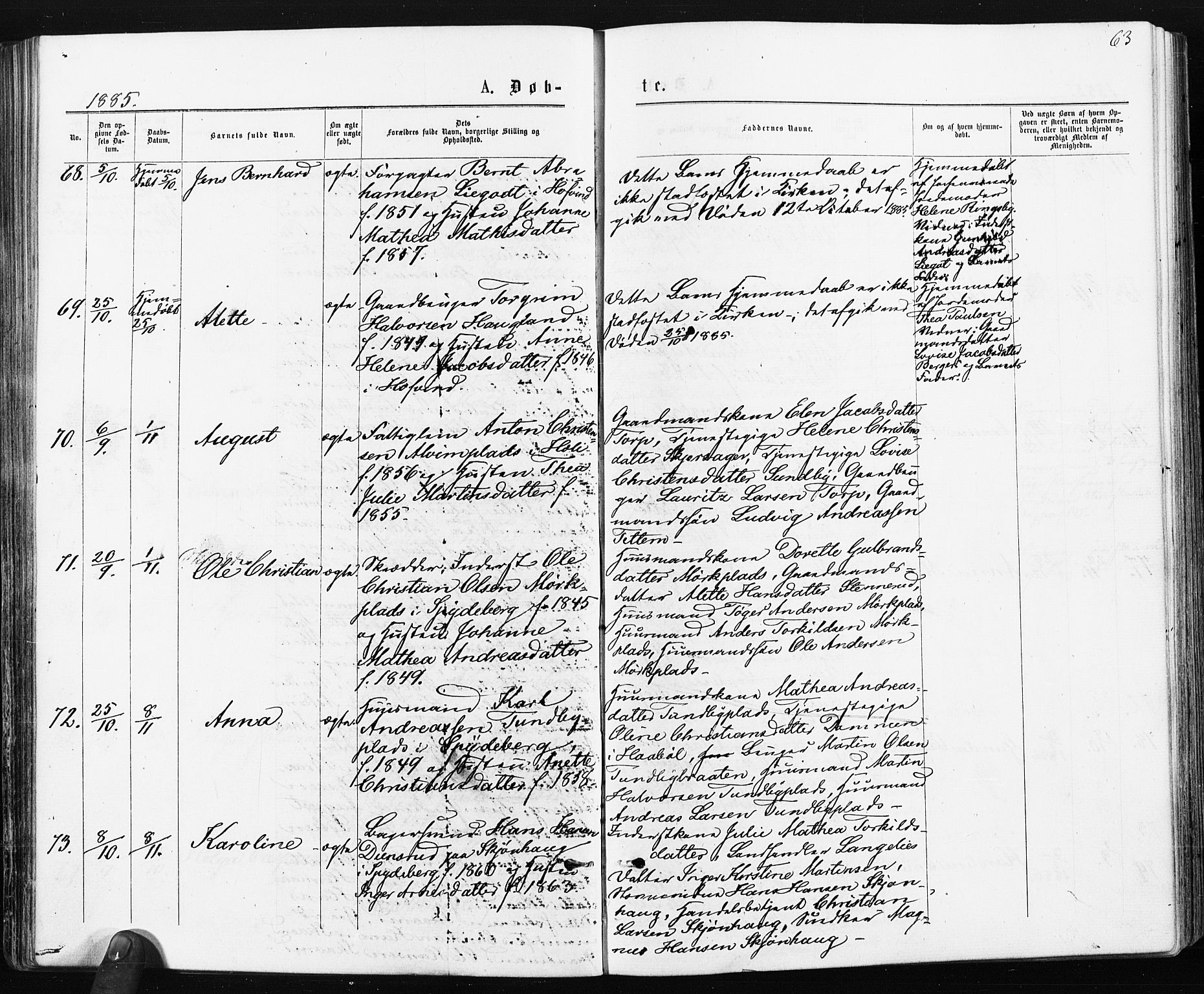 Spydeberg prestekontor Kirkebøker, AV/SAO-A-10924/F/Fa/L0007: Parish register (official) no. I 7, 1875-1885, p. 63