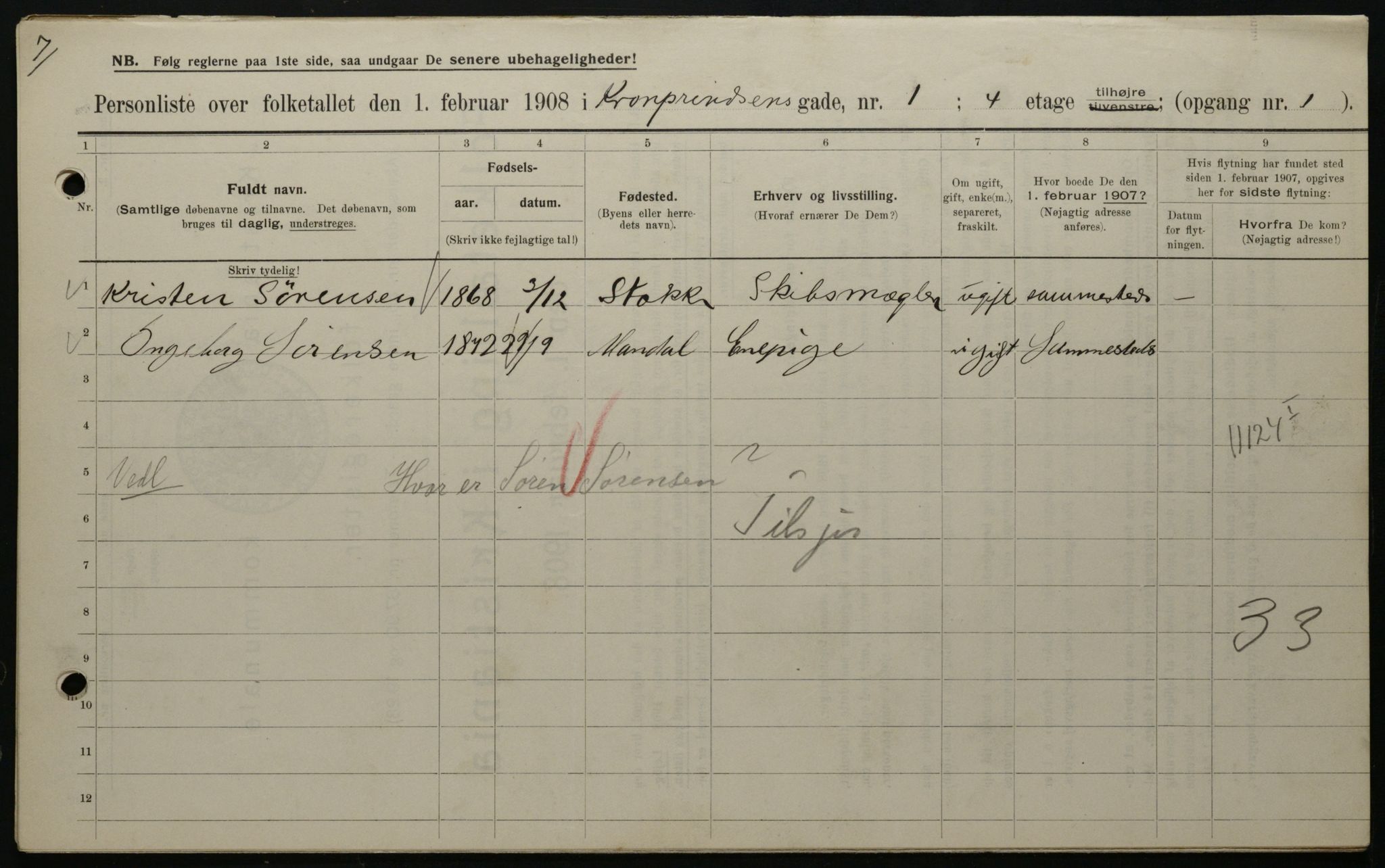 OBA, Municipal Census 1908 for Kristiania, 1908, p. 48813