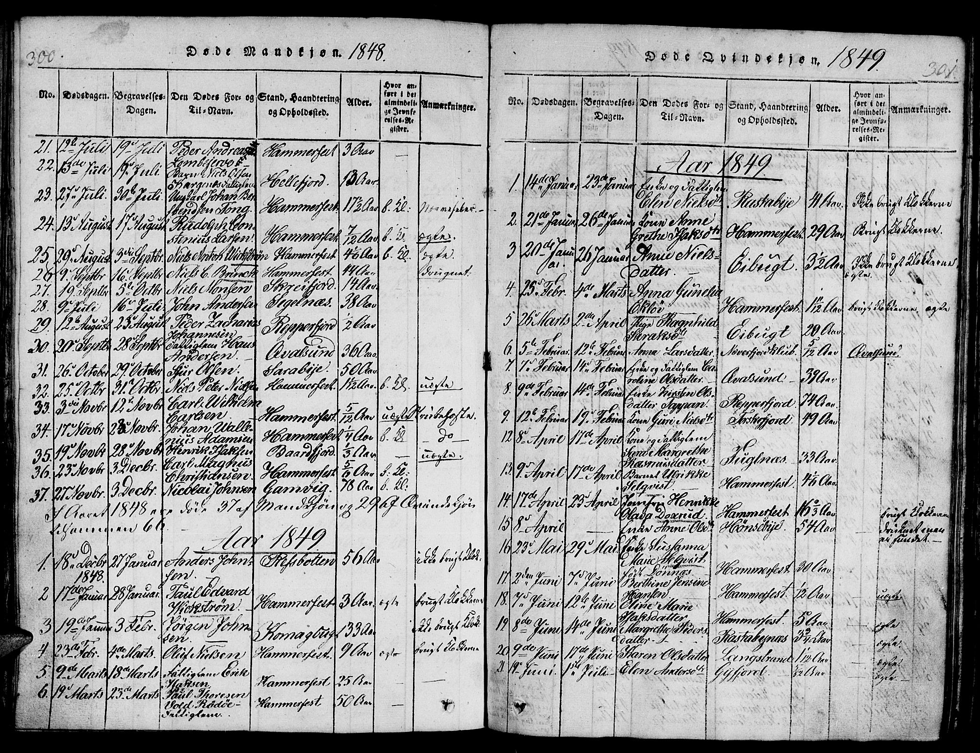 Hammerfest sokneprestkontor, SATØ/S-1347/H/Hb/L0001.klokk: Parish register (copy) no. 1, 1822-1850, p. 300-301