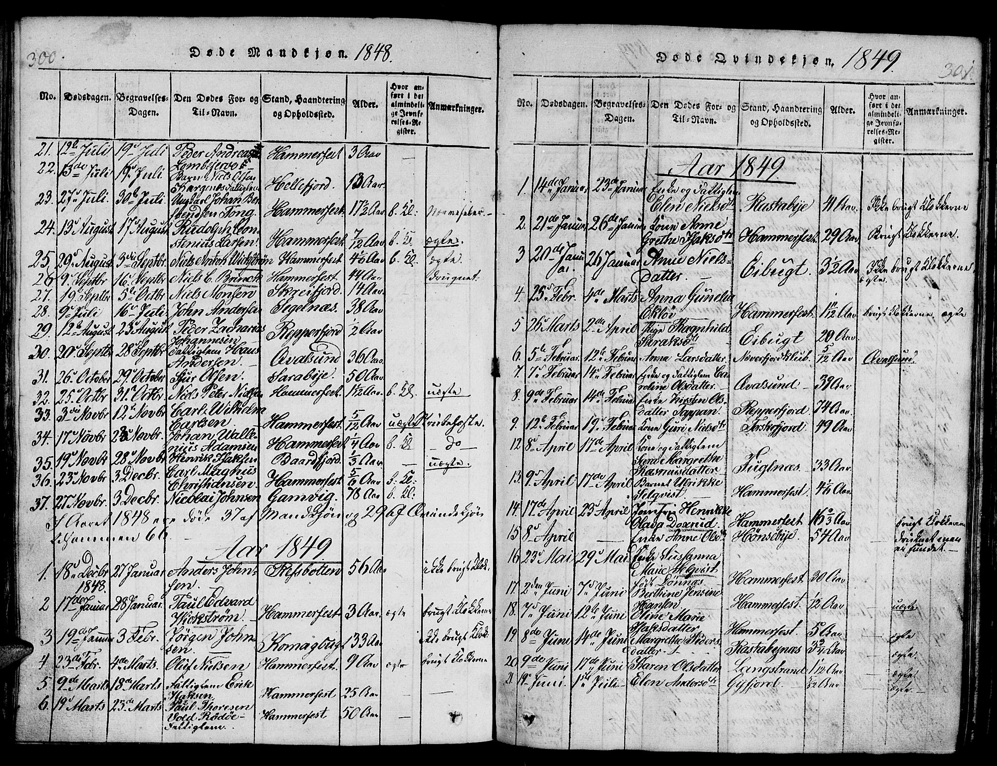 Hammerfest sokneprestkontor, AV/SATØ-S-1347/H/Hb/L0001.klokk: Parish register (copy) no. 1, 1822-1850, p. 300-301