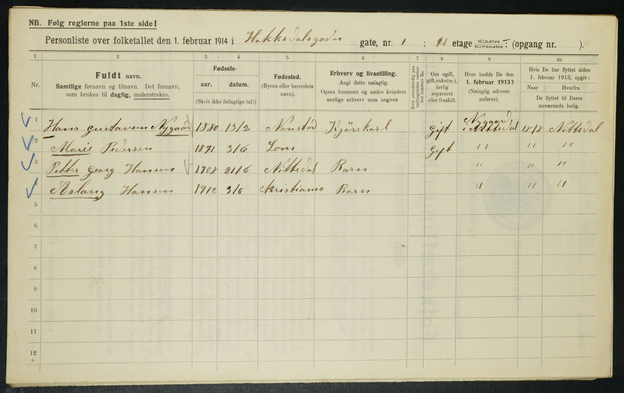 OBA, Municipal Census 1914 for Kristiania, 1914, p. 34079