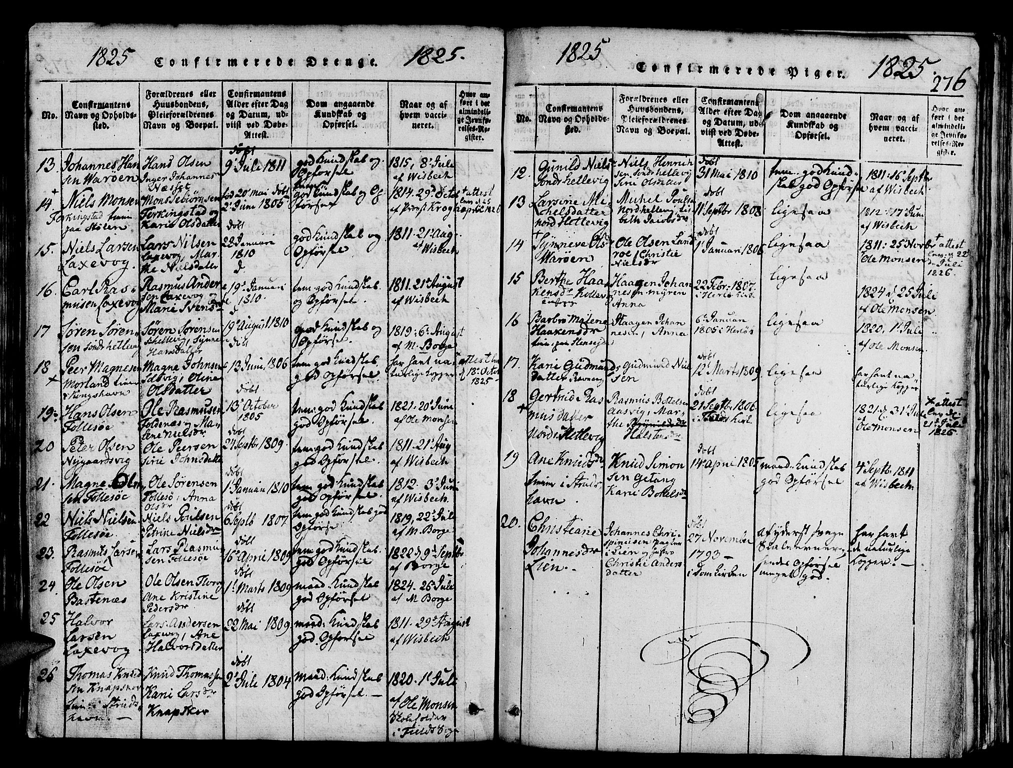 Askøy Sokneprestembete, AV/SAB-A-74101/H/Ha/Haa/Haaa/L0003: Parish register (official) no. A 3, 1815-1825, p. 276