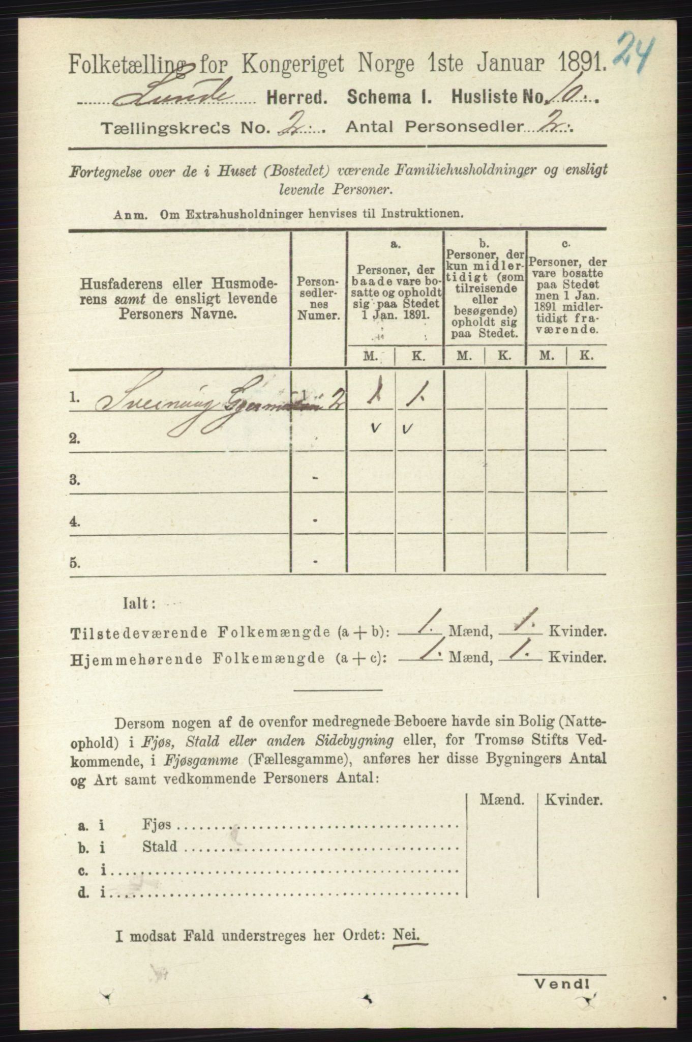 RA, 1891 census for 0820 Lunde, 1891, p. 301