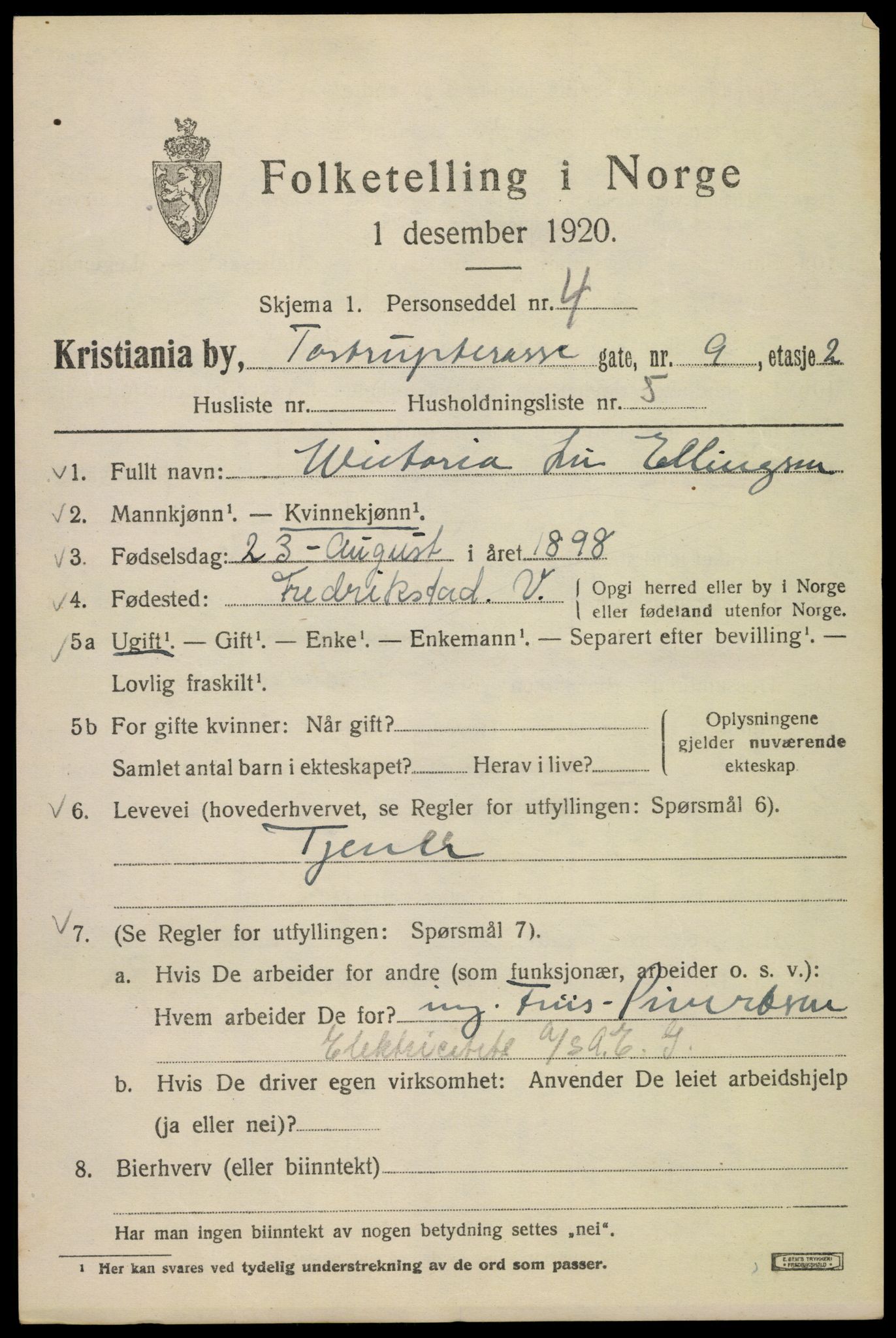 SAO, 1920 census for Kristiania, 1920, p. 596001