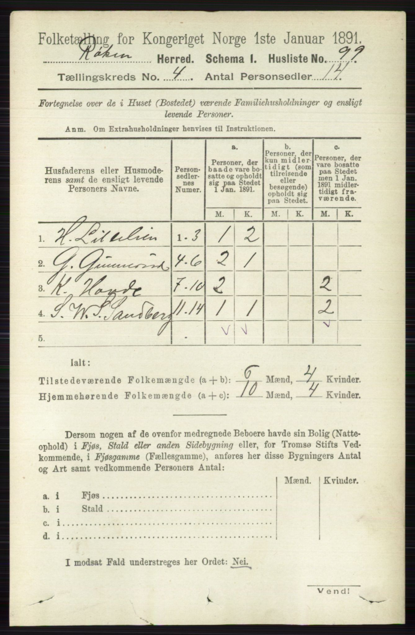 RA, 1891 census for 0627 Røyken, 1891, p. 1834