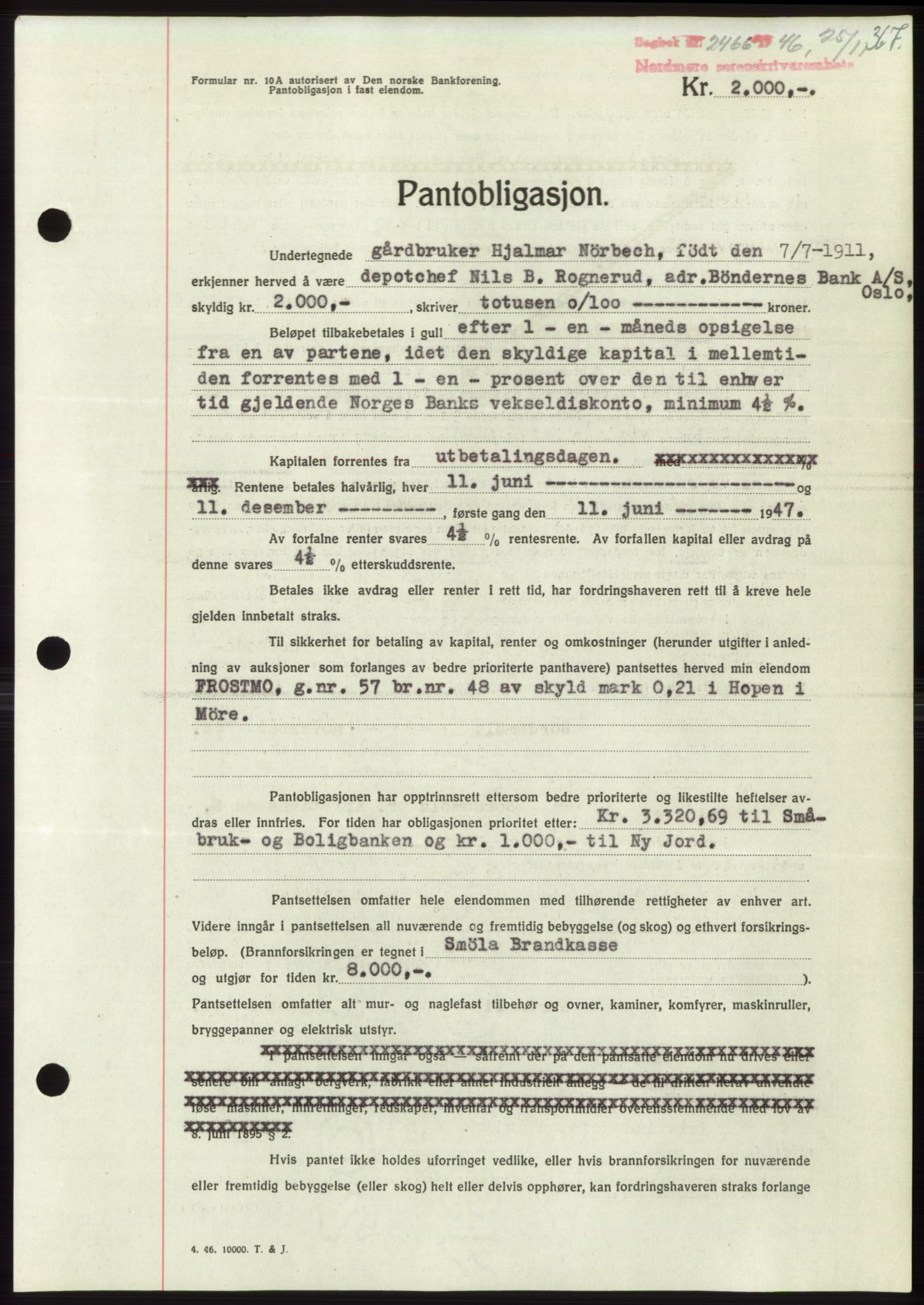 Nordmøre sorenskriveri, AV/SAT-A-4132/1/2/2Ca: Mortgage book no. B95, 1946-1947, Diary no: : 2466/1946