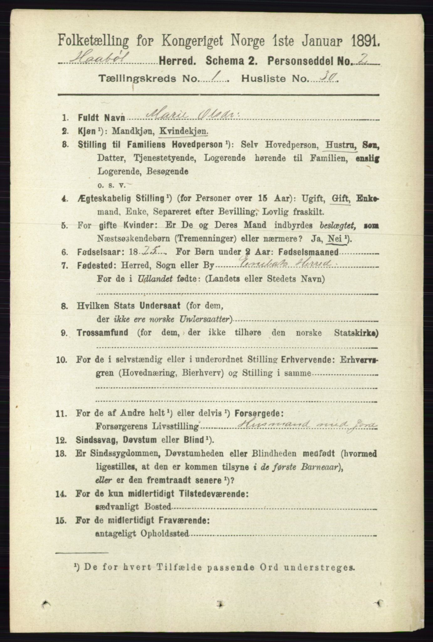 RA, 1891 census for 0138 Hobøl, 1891, p. 360