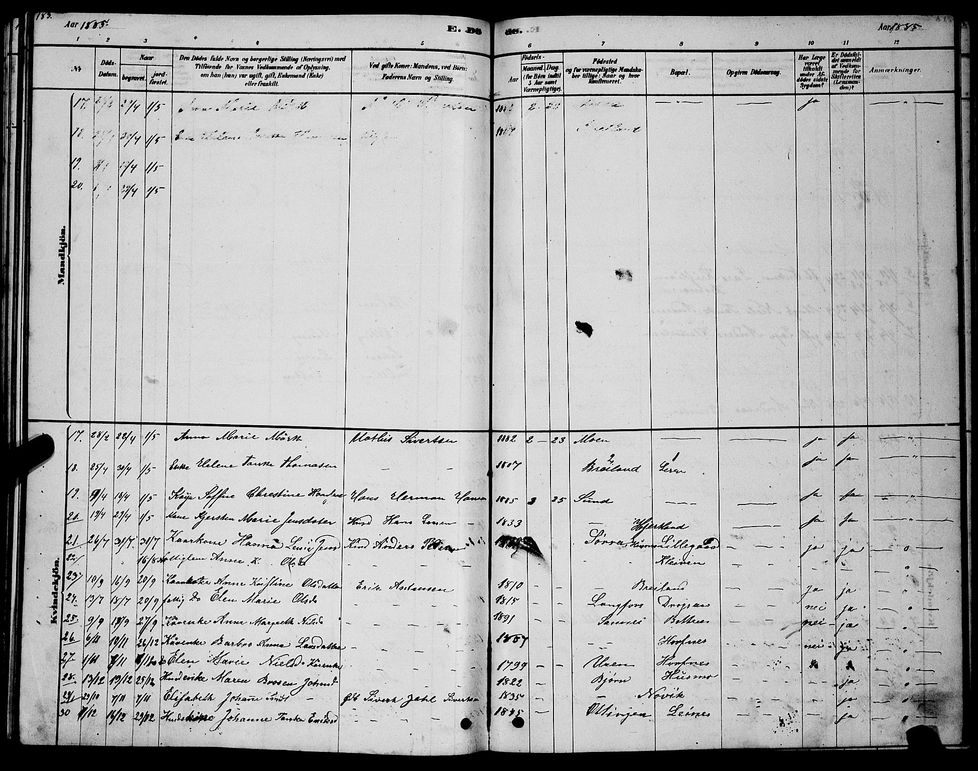 Ministerialprotokoller, klokkerbøker og fødselsregistre - Nordland, AV/SAT-A-1459/831/L0477: Parish register (copy) no. 831C04, 1878-1897, p. 183