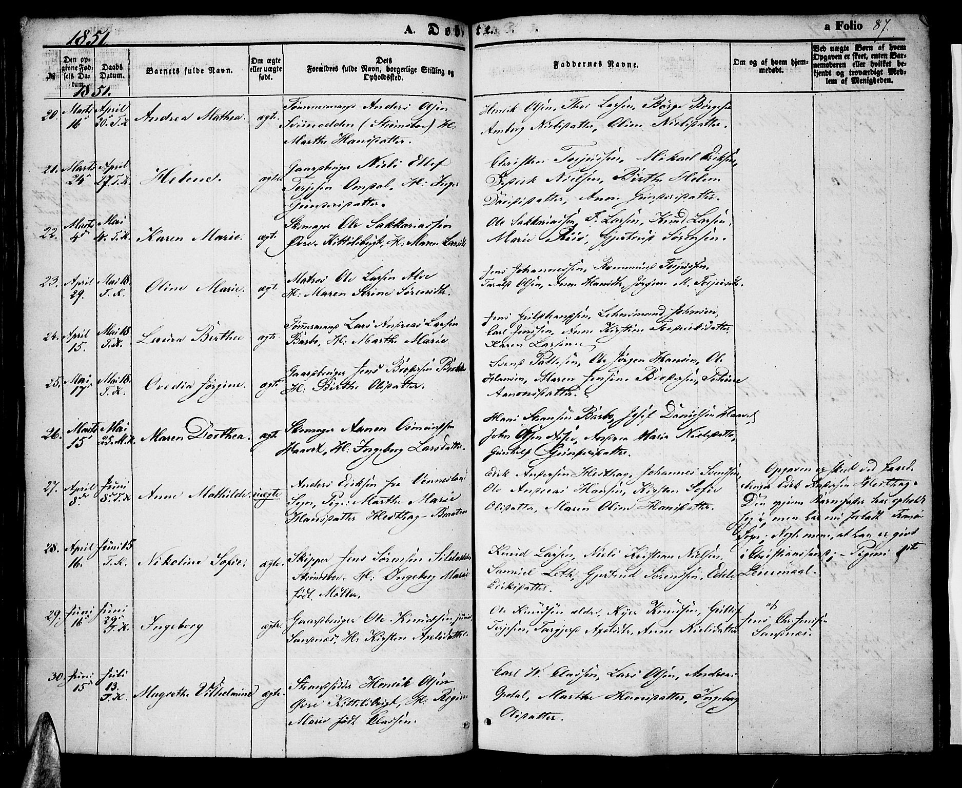Tromøy sokneprestkontor, AV/SAK-1111-0041/F/Fa/L0005: Parish register (official) no. A 5, 1847-1856, p. 87