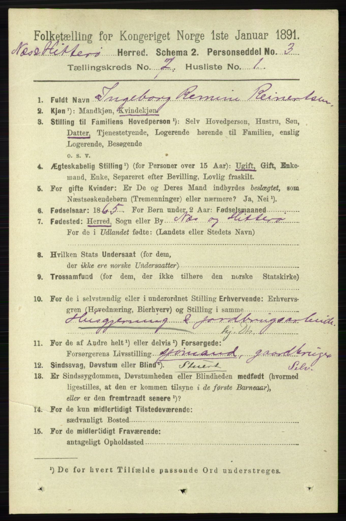 RA, 1891 census for 1043 Hidra og Nes, 1891, p. 2806