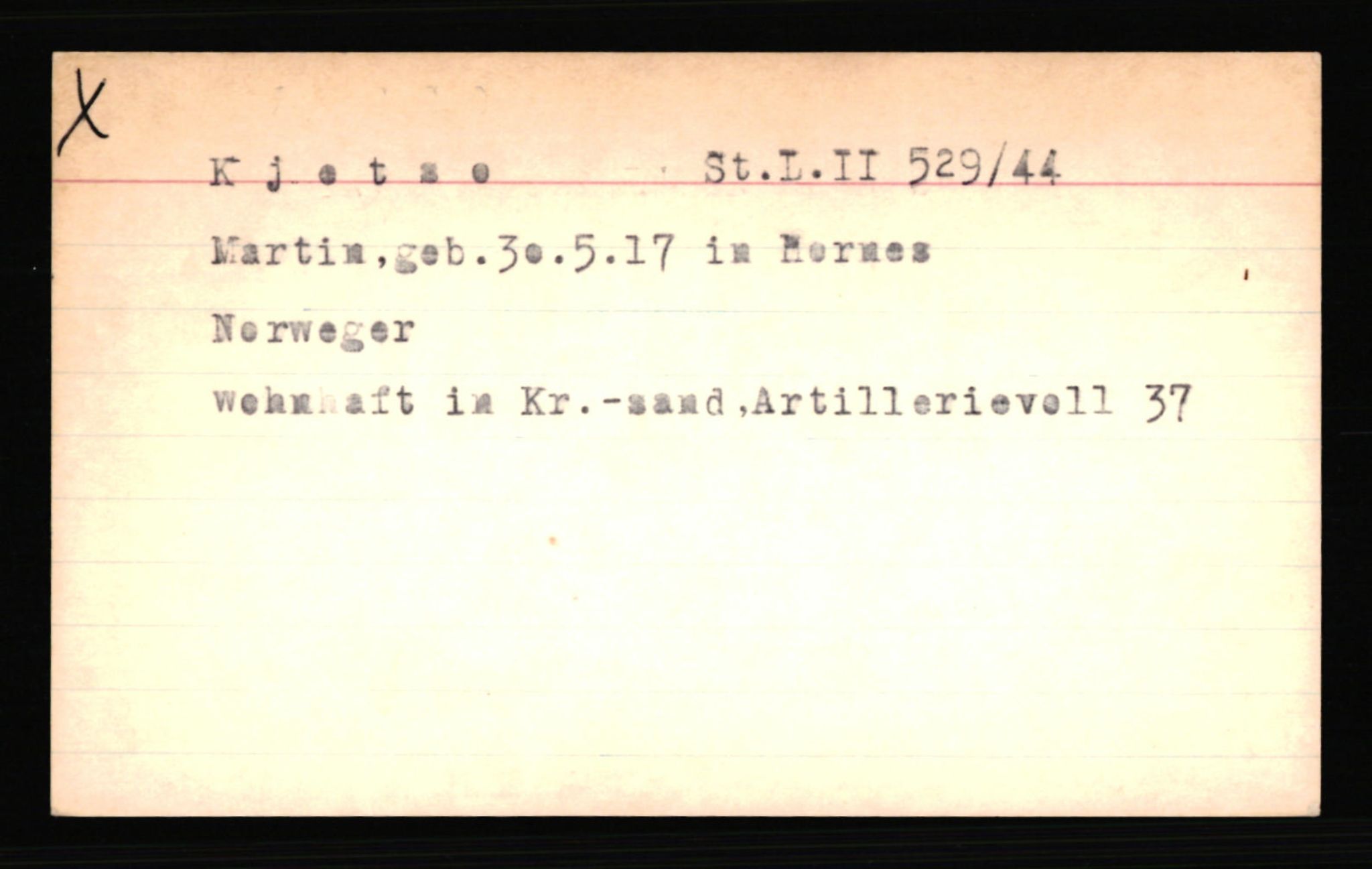 SS- und Polizeigericht Nord (IX), AV/RA-RAFA-3182/0001/C/Ca/L0004: kartotekkort for personer alfabetisk på etternavn: John-L, 1940-1945, p. 218