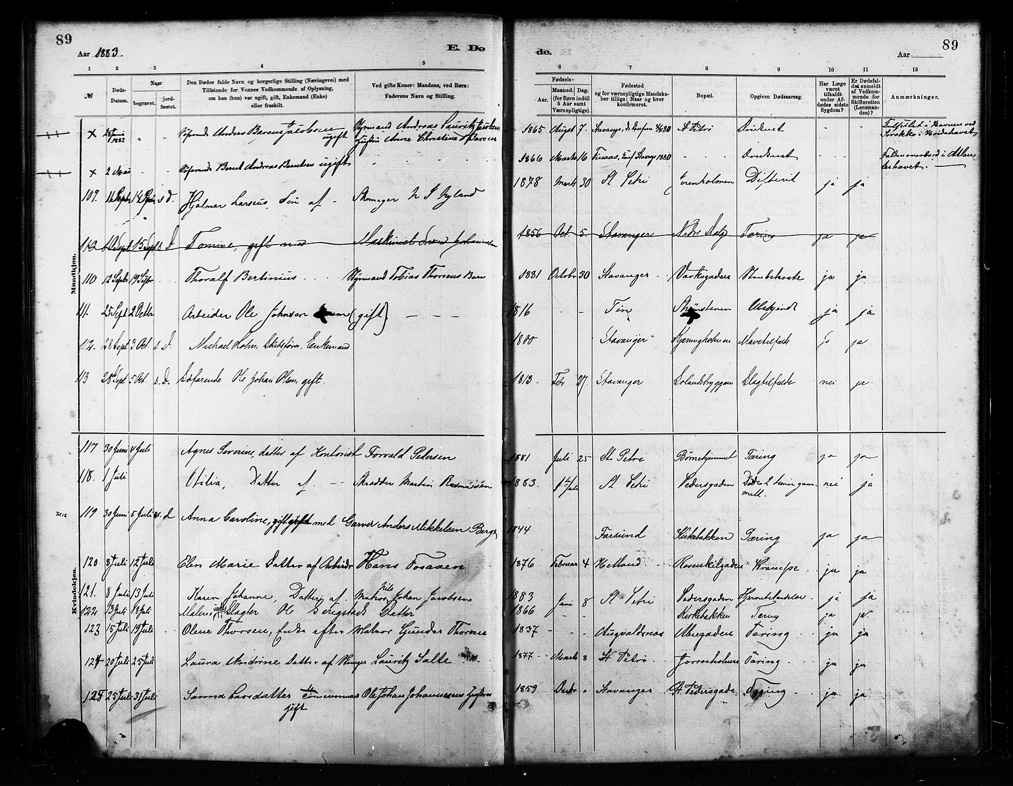 St. Petri sokneprestkontor, SAST/A-101813/001/30/30BA/L0017: Parish register (official) no. A 17, 1879-1895, p. 89