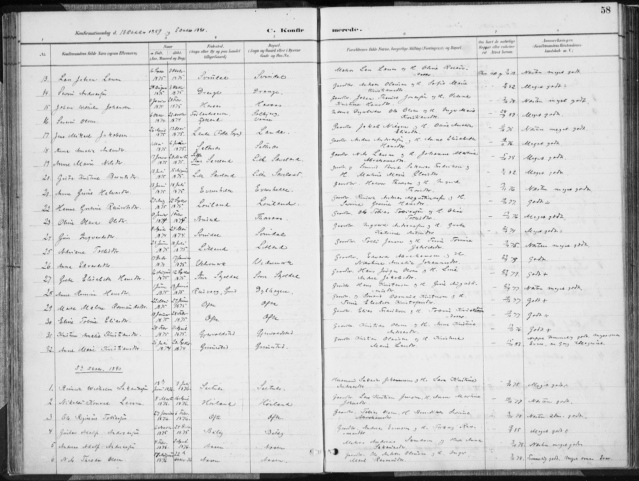 Herad sokneprestkontor, SAK/1111-0018/F/Fa/Faa/L0006: Parish register (official) no. A 6, 1887-1907, p. 58