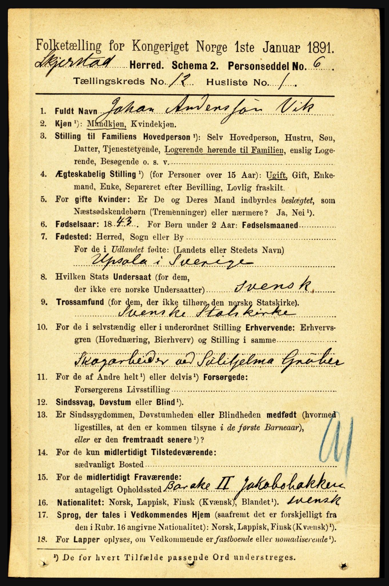 RA, 1891 census for 1842 Skjerstad, 1891, p. 4012