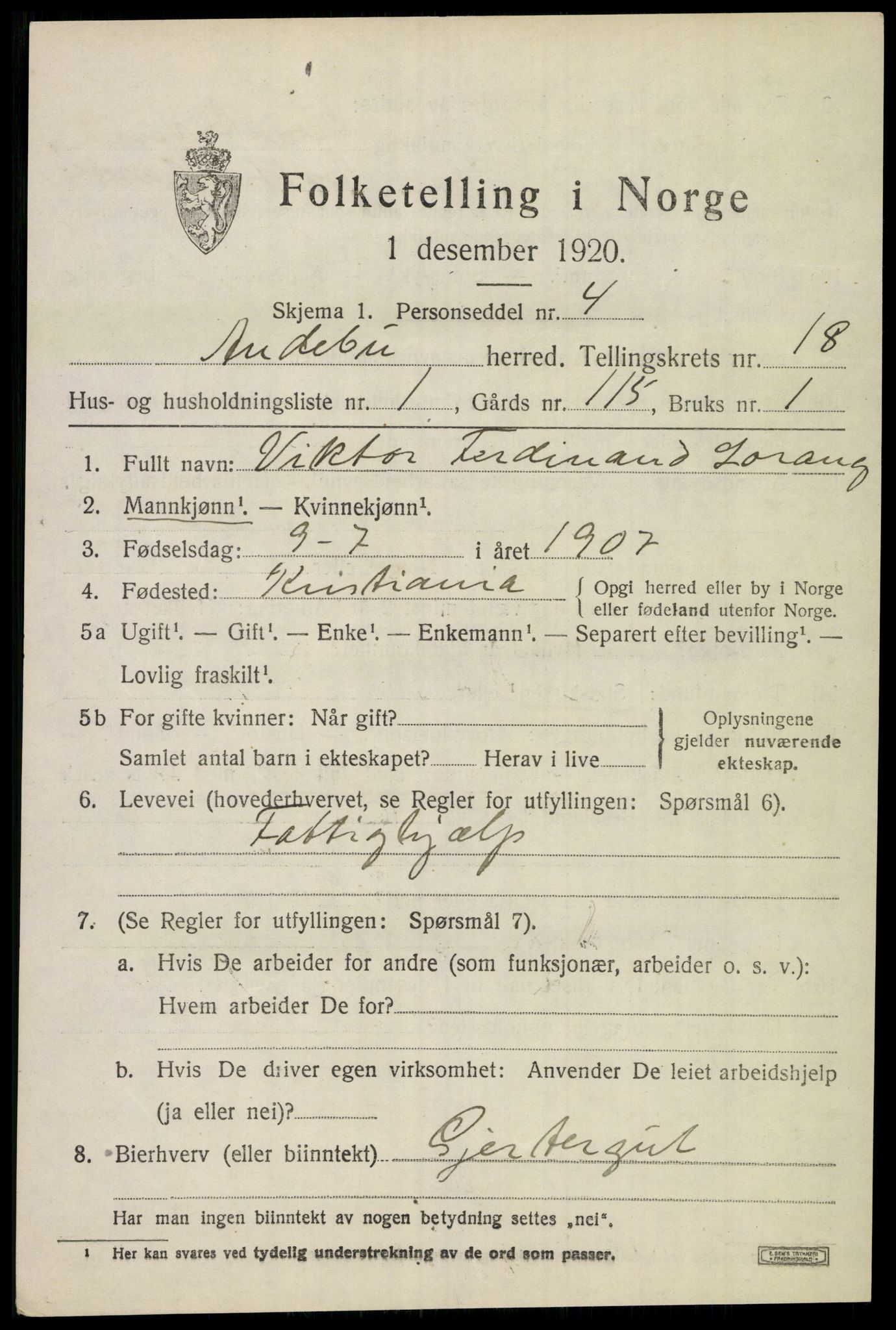 SAKO, 1920 census for Andebu, 1920, p. 6052