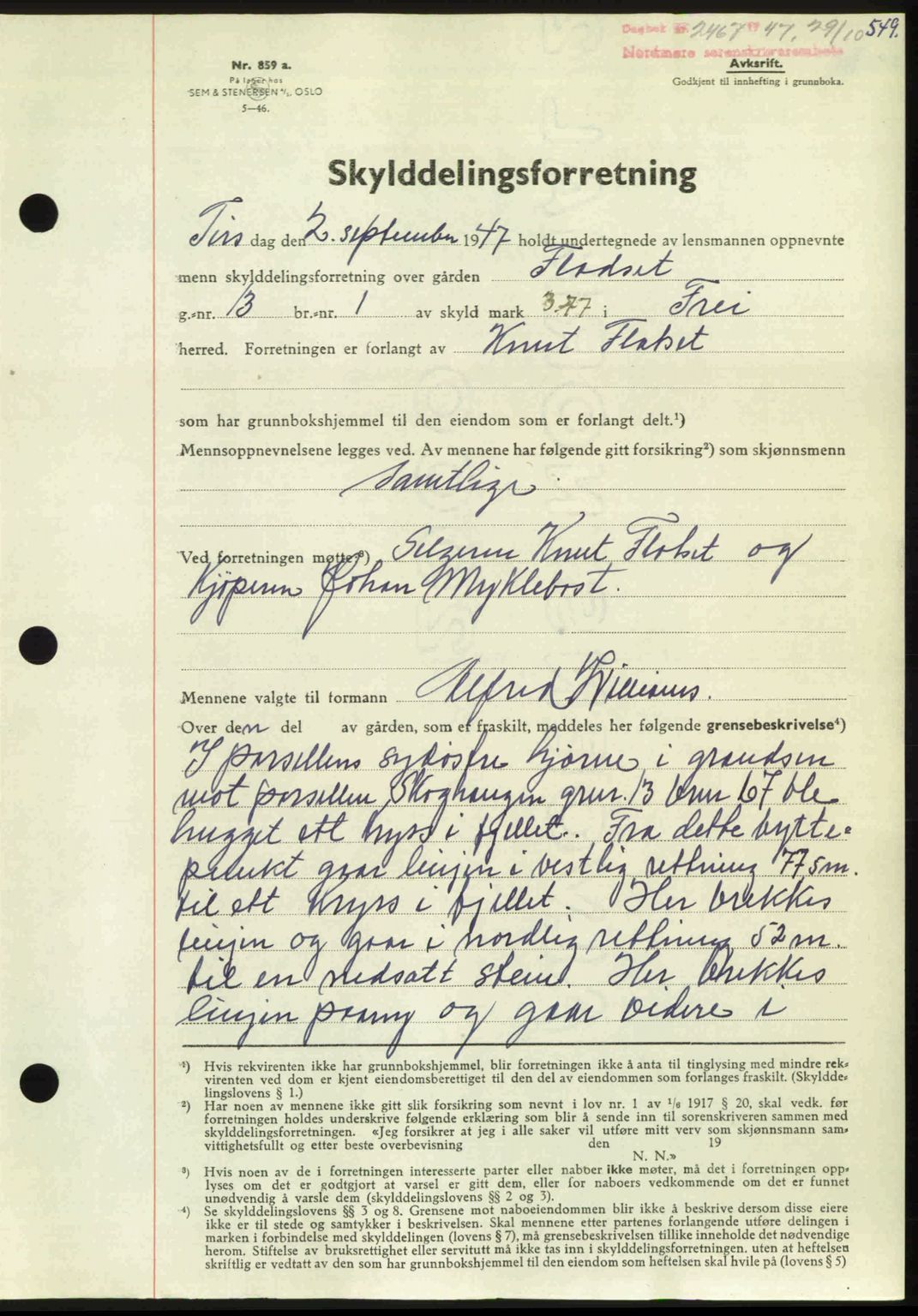 Nordmøre sorenskriveri, AV/SAT-A-4132/1/2/2Ca: Mortgage book no. A106, 1947-1947, Diary no: : 2467/1947