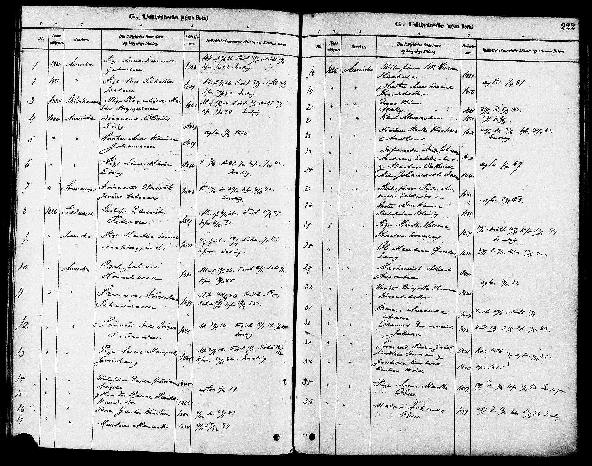 Haugesund sokneprestkontor, SAST/A -101863/H/Ha/Haa/L0003: Parish register (official) no. A 3, 1885-1890, p. 222