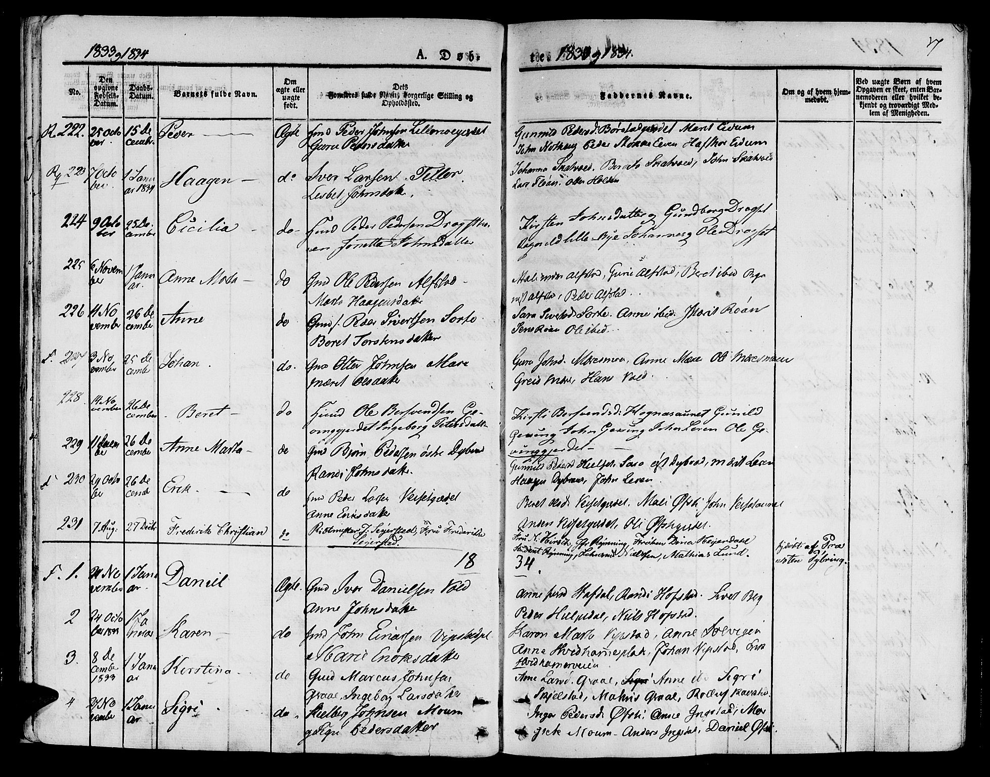 Ministerialprotokoller, klokkerbøker og fødselsregistre - Nord-Trøndelag, SAT/A-1458/709/L0071: Parish register (official) no. 709A11, 1833-1844, p. 17