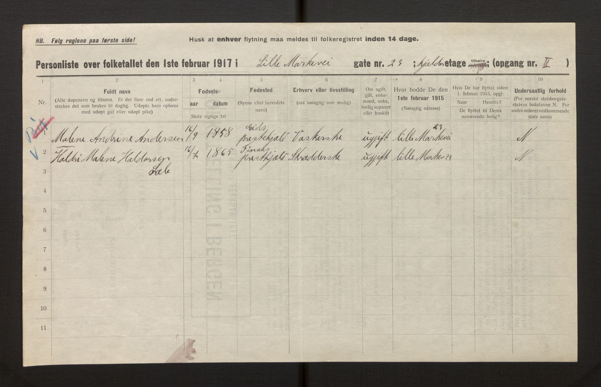 SAB, Municipal Census 1917 for Bergen, 1917, p. 23158