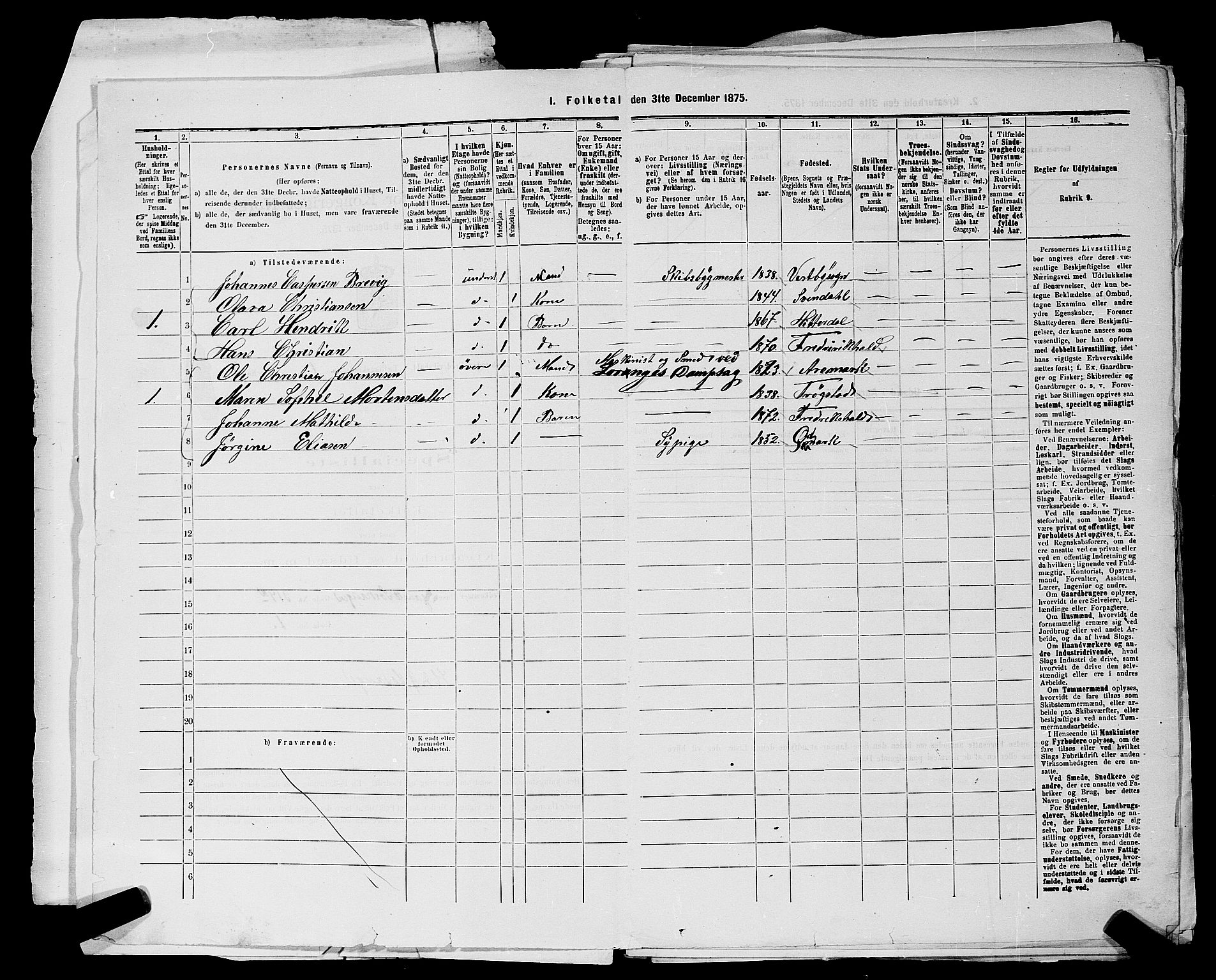 RA, 1875 census for 0101P Fredrikshald, 1875, p. 15