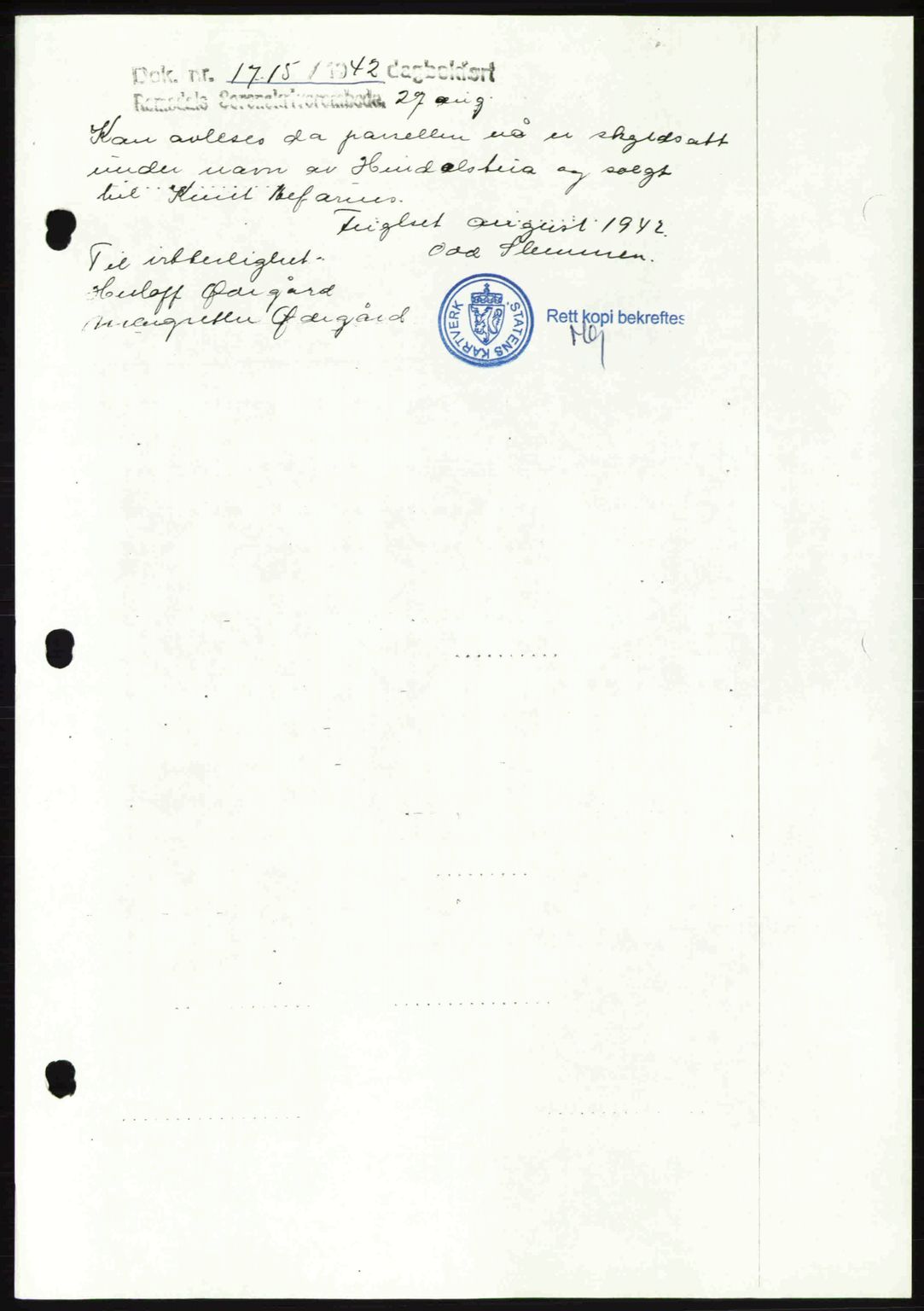 Romsdal sorenskriveri, AV/SAT-A-4149/1/2/2C: Mortgage book no. A12, 1942-1942, Diary no: : 1715/1942