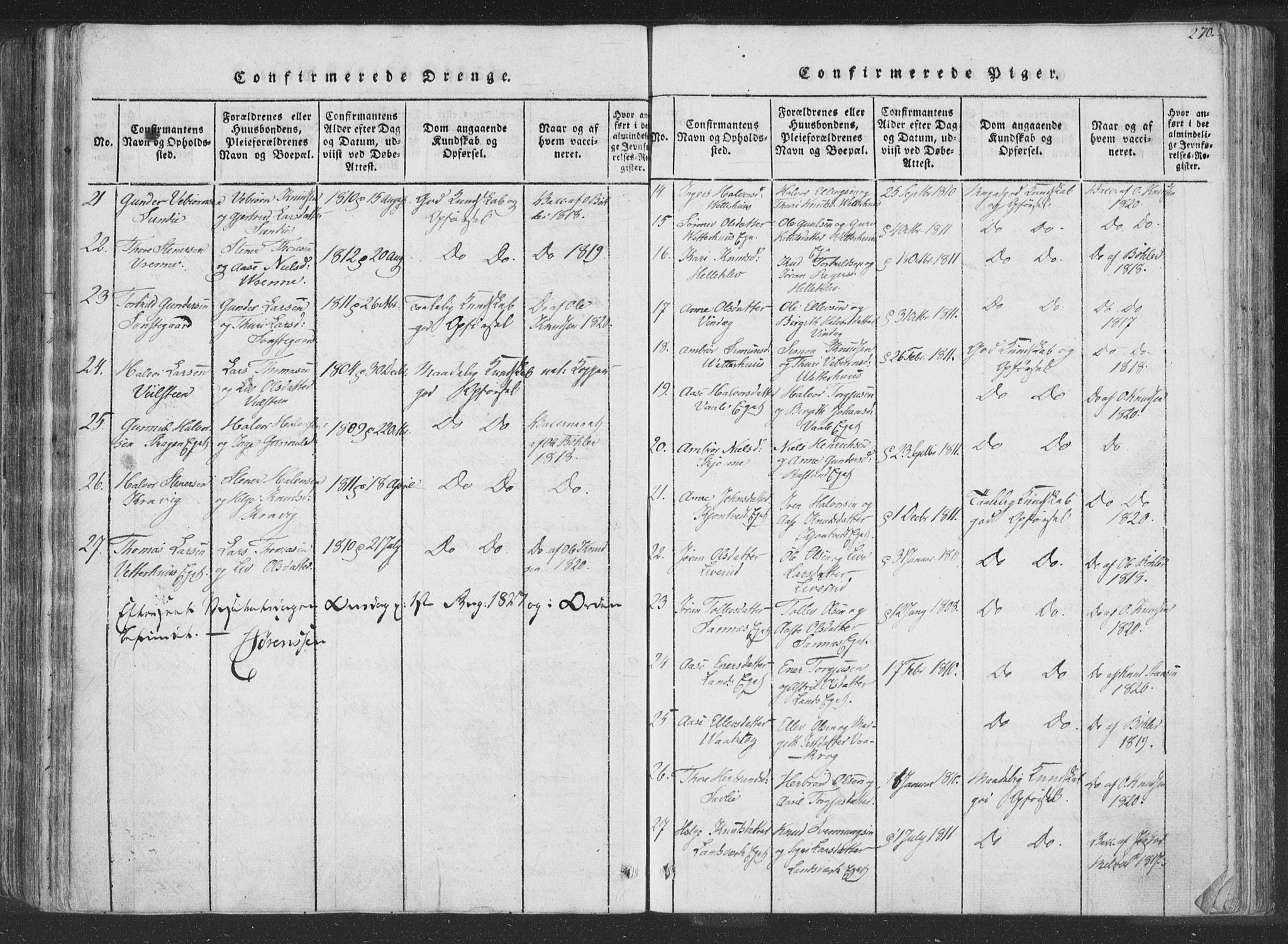 Rollag kirkebøker, SAKO/A-240/F/Fa/L0006: Parish register (official) no. I 6, 1814-1828, p. 270