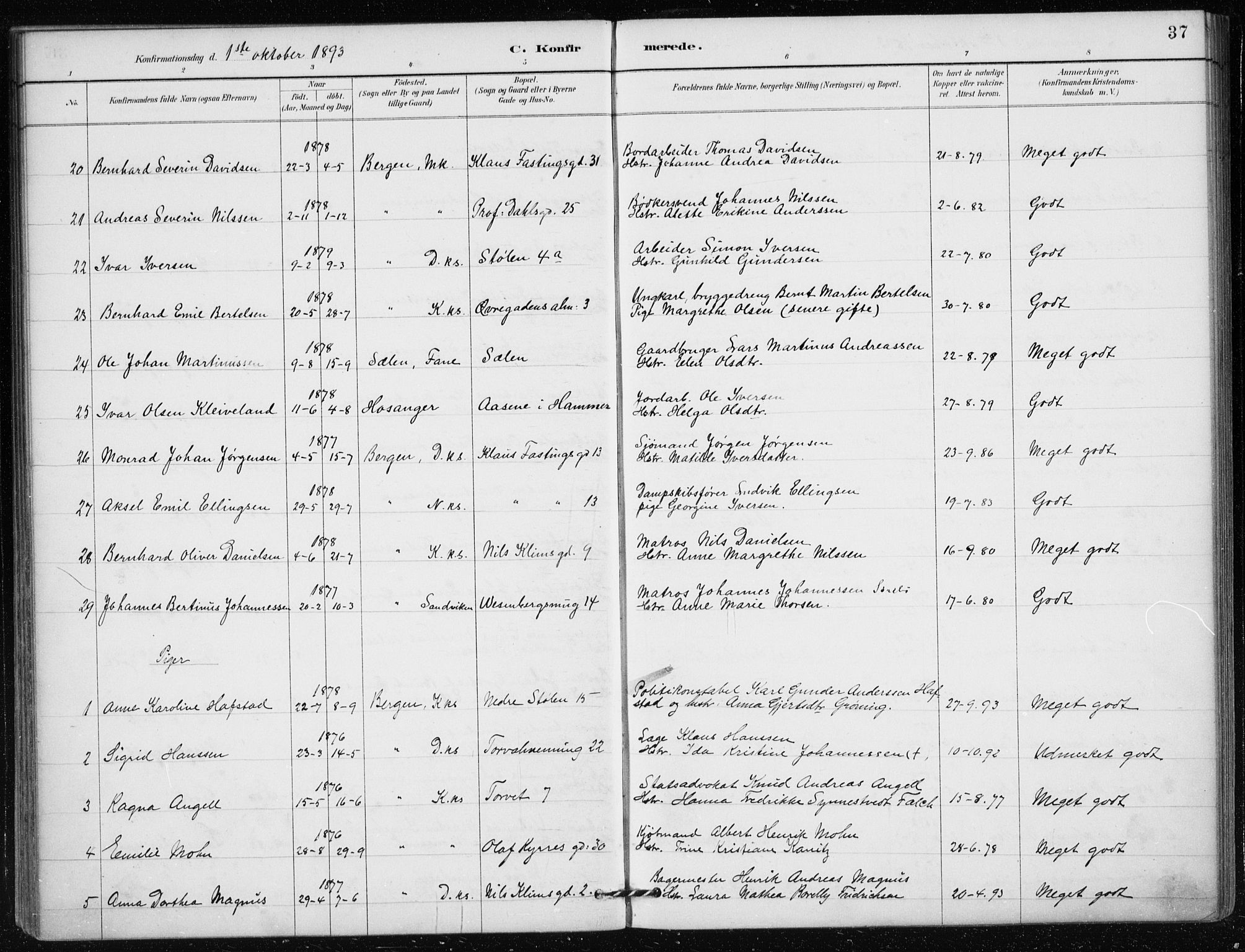 Mariakirken Sokneprestembete, AV/SAB-A-76901/H/Haa/L0013: Parish register (official) no. C 1, 1889-1900, p. 37