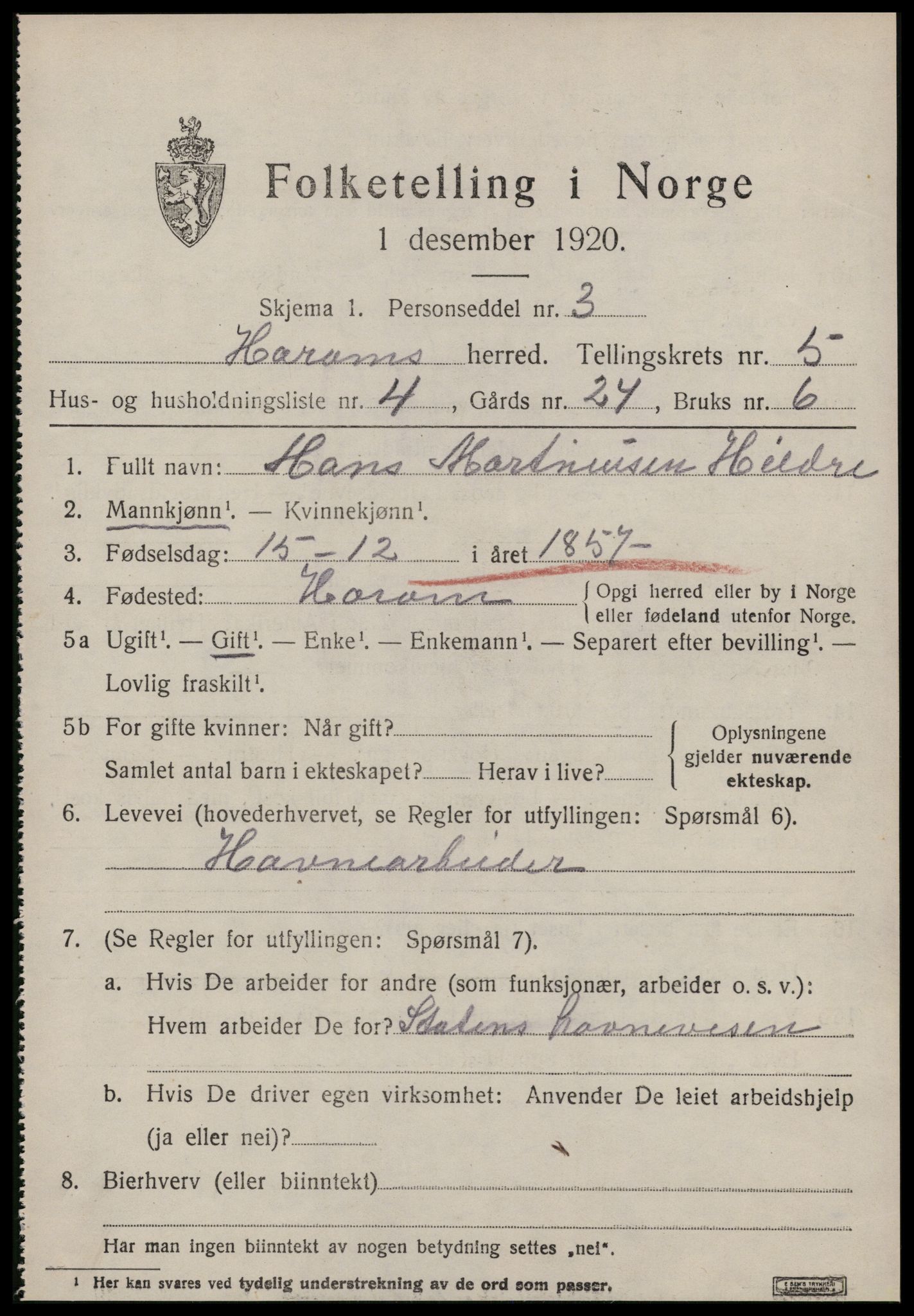 SAT, 1920 census for Haram, 1920, p. 2841