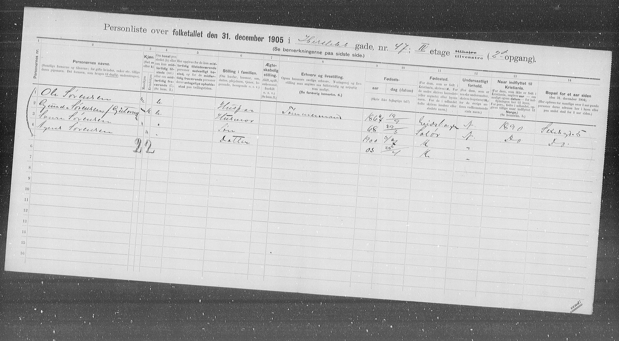 OBA, Municipal Census 1905 for Kristiania, 1905, p. 20724