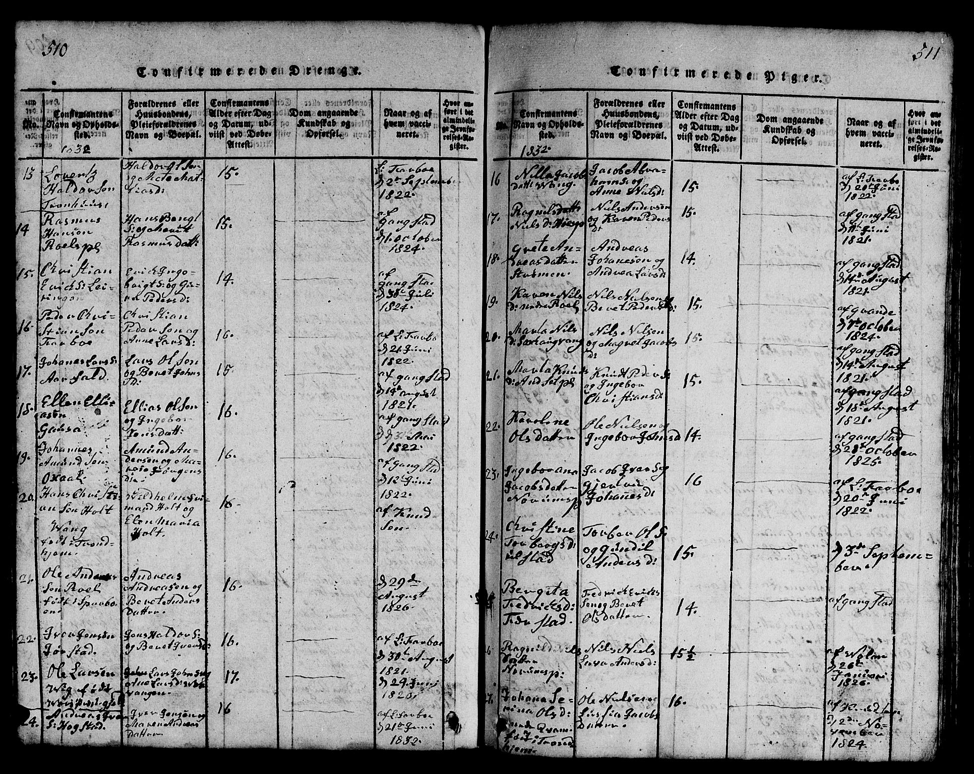 Ministerialprotokoller, klokkerbøker og fødselsregistre - Nord-Trøndelag, SAT/A-1458/730/L0298: Parish register (copy) no. 730C01, 1816-1849, p. 510-511
