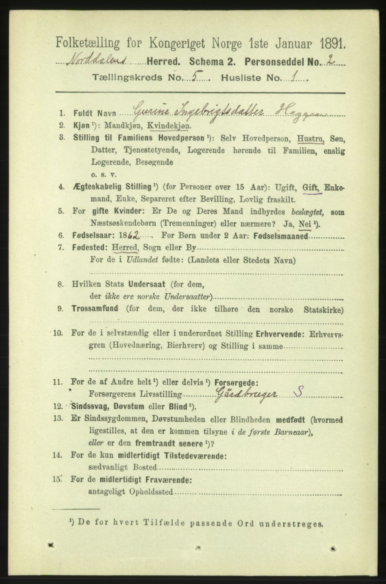 RA, 1891 census for 1524 Norddal, 1891, p. 996