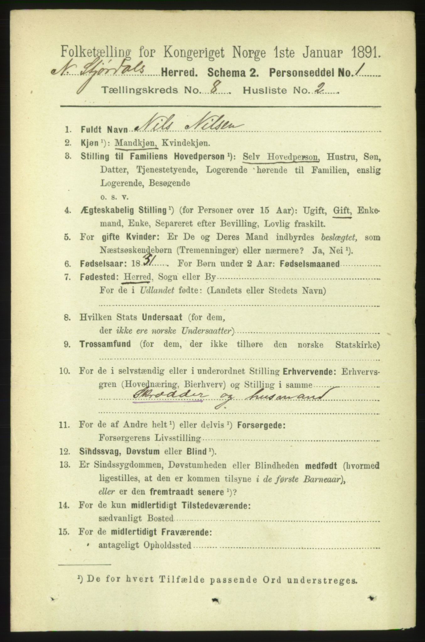 RA, 1891 census for 1714 Nedre Stjørdal, 1891, p. 3884