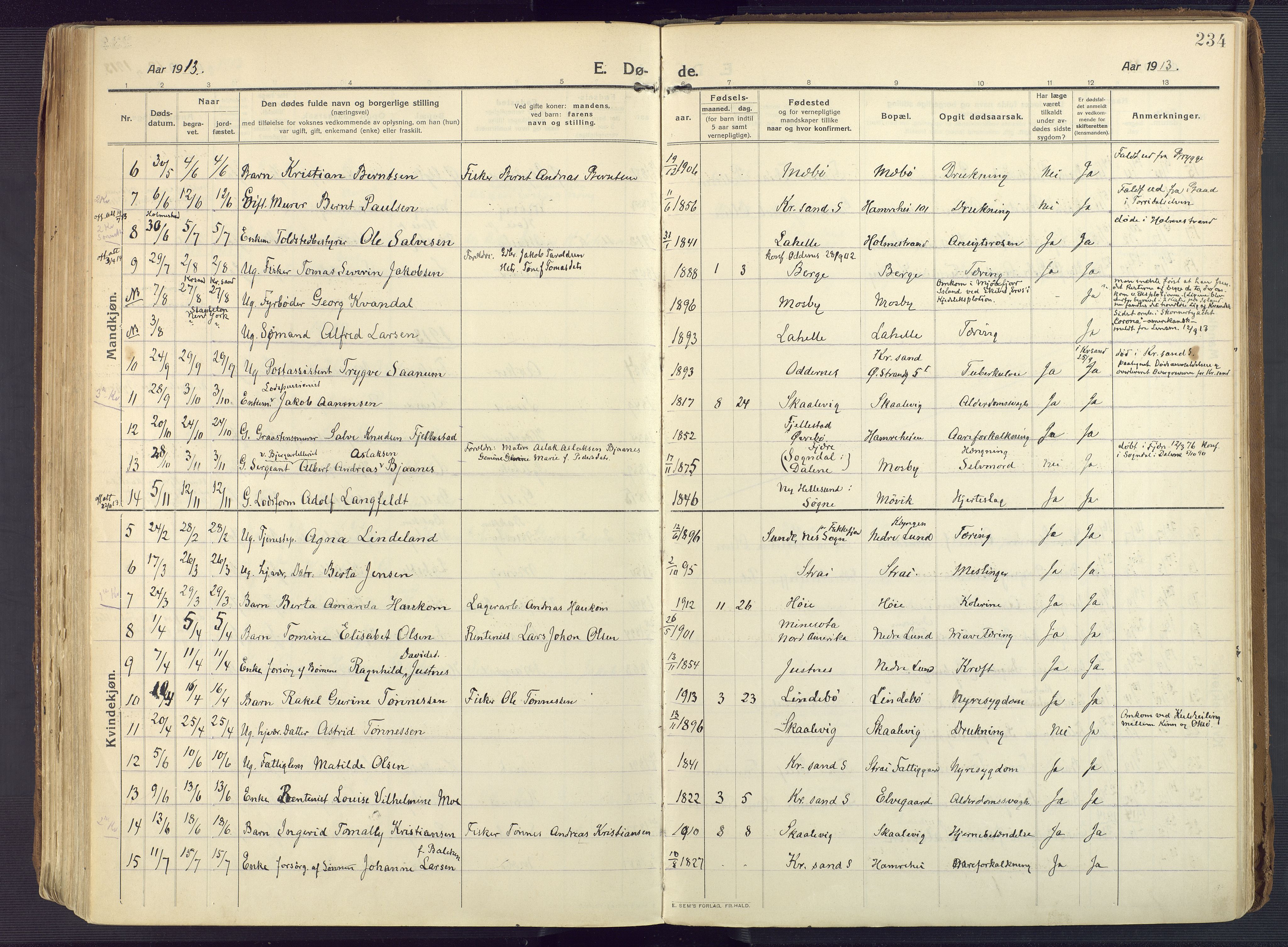 Oddernes sokneprestkontor, SAK/1111-0033/F/Fa/Faa/L0012: Parish register (official) no. A 12, 1912-1925, p. 234