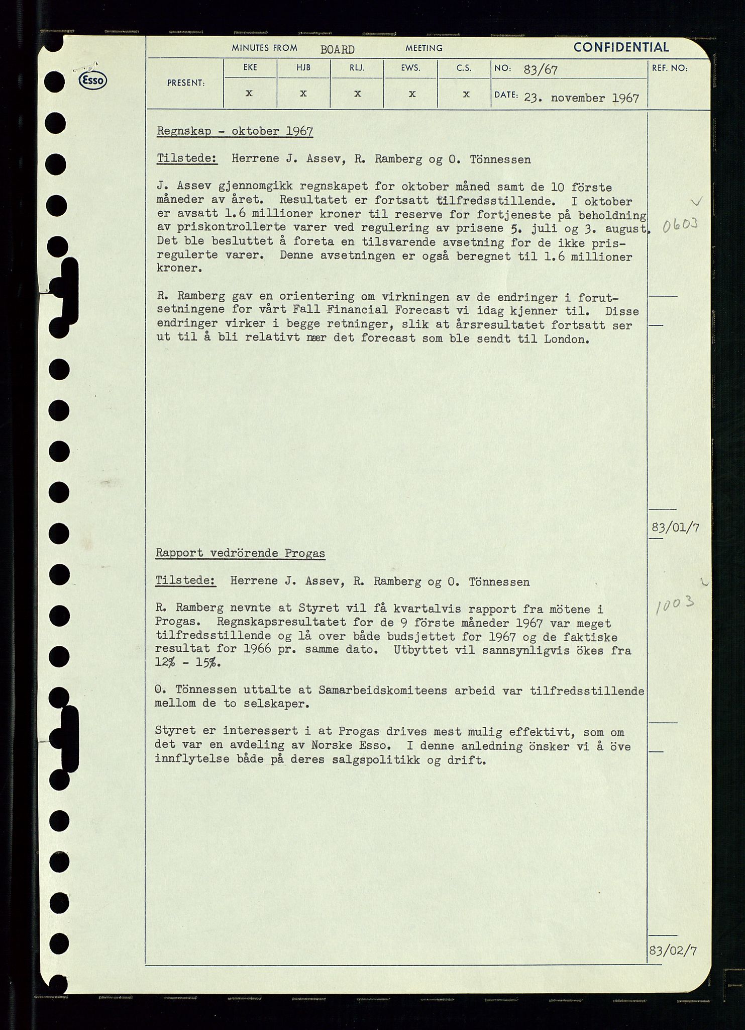 Pa 0982 - Esso Norge A/S, AV/SAST-A-100448/A/Aa/L0002/0003: Den administrerende direksjon Board minutes (styrereferater) / Den administrerende direksjon Board minutes (styrereferater), 1967, p. 168