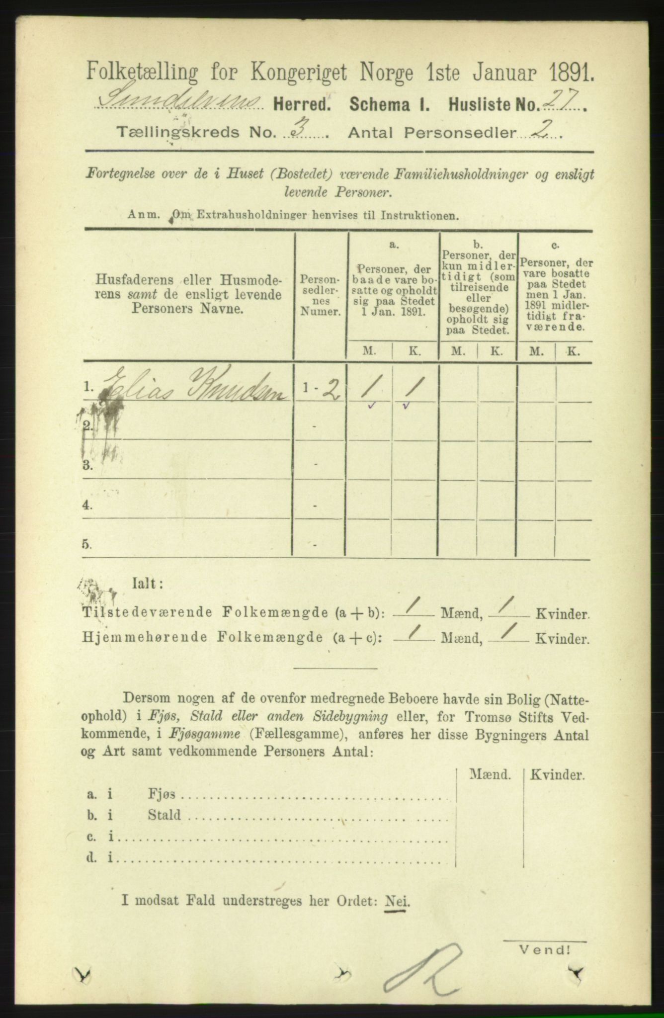 RA, 1891 census for 1523 Sunnylven, 1891, p. 609