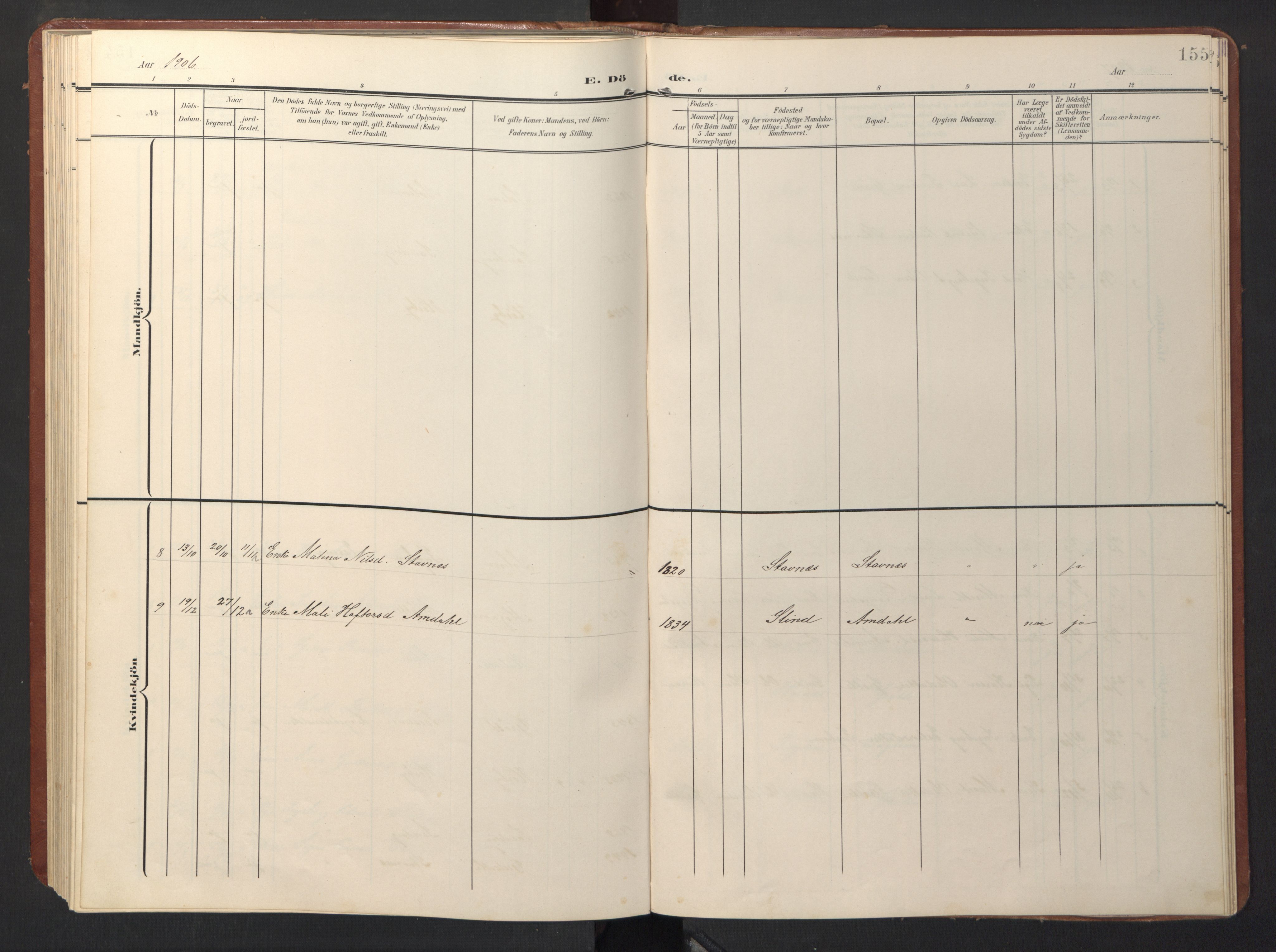 Ministerialprotokoller, klokkerbøker og fødselsregistre - Sør-Trøndelag, SAT/A-1456/696/L1161: Parish register (copy) no. 696C01, 1902-1950, p. 155