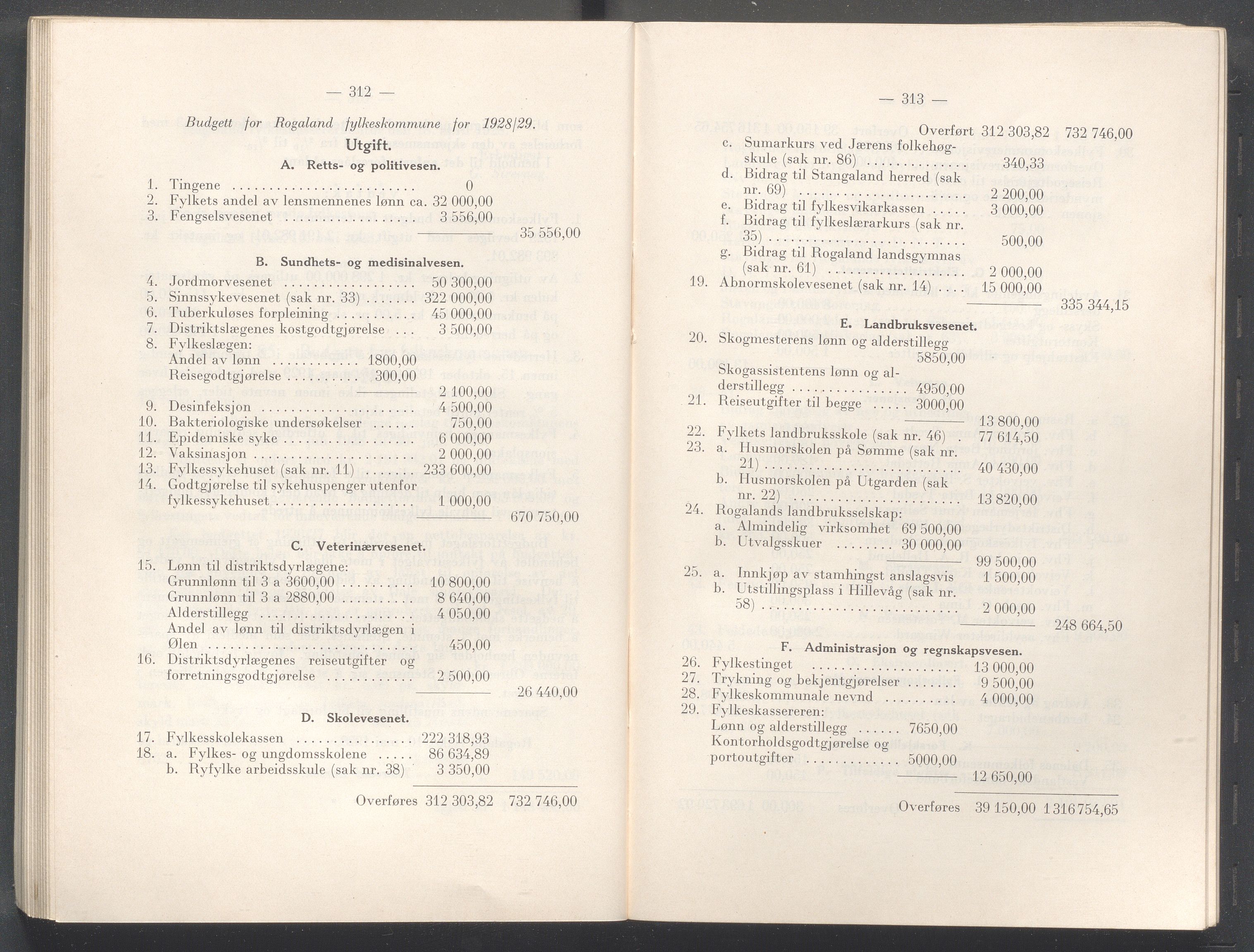 Rogaland fylkeskommune - Fylkesrådmannen , IKAR/A-900/A/Aa/Aaa/L0047: Møtebok , 1928, p. 312-313