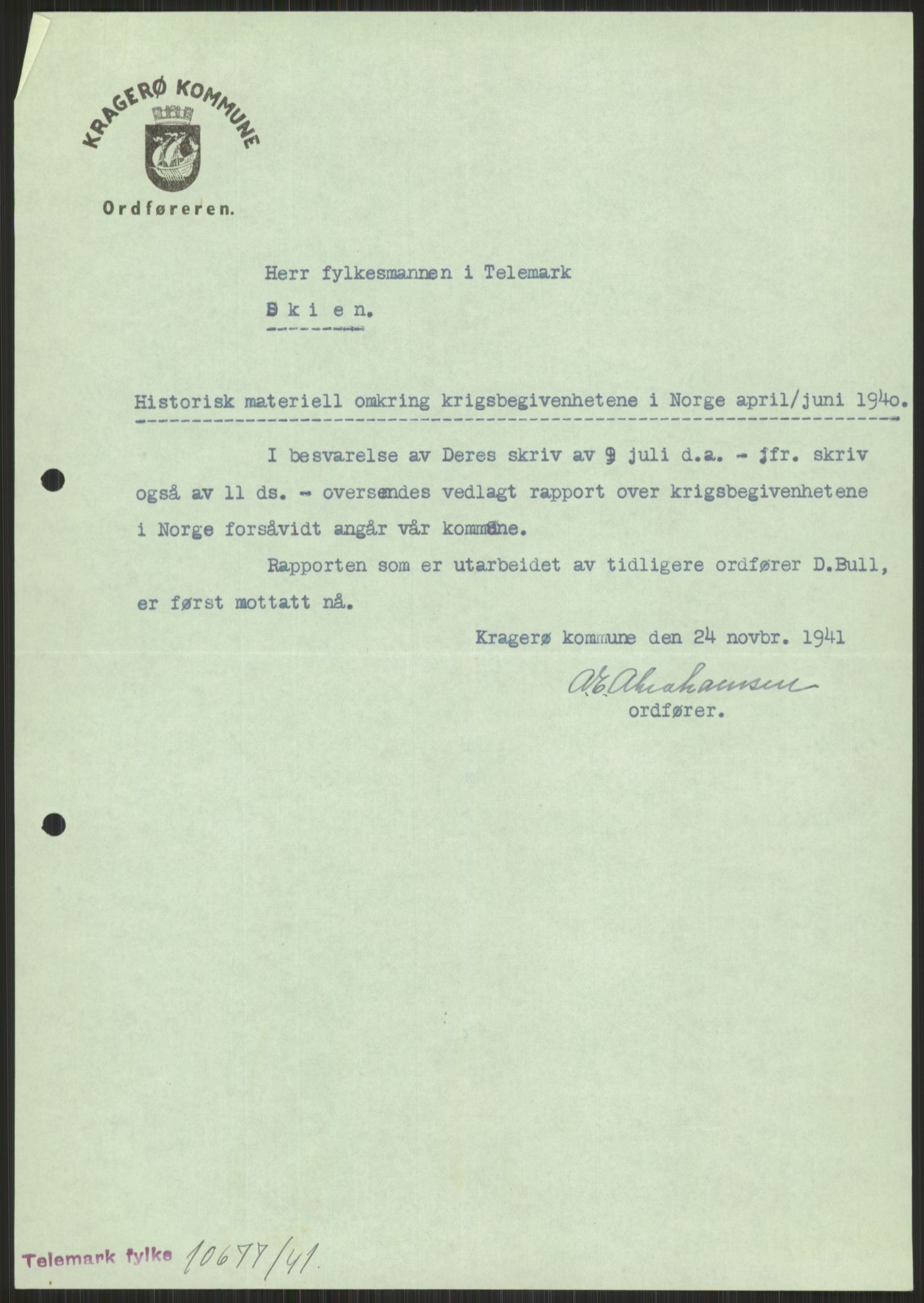 Forsvaret, Forsvarets krigshistoriske avdeling, AV/RA-RAFA-2017/Y/Ya/L0014: II-C-11-31 - Fylkesmenn.  Rapporter om krigsbegivenhetene 1940., 1940, p. 656