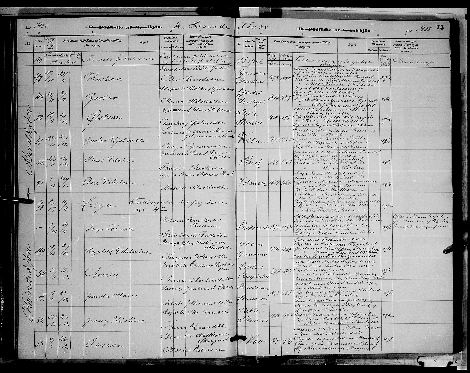 Søndre Land prestekontor, AV/SAH-PREST-122/L/L0002: Parish register (copy) no. 2, 1884-1900, p. 73