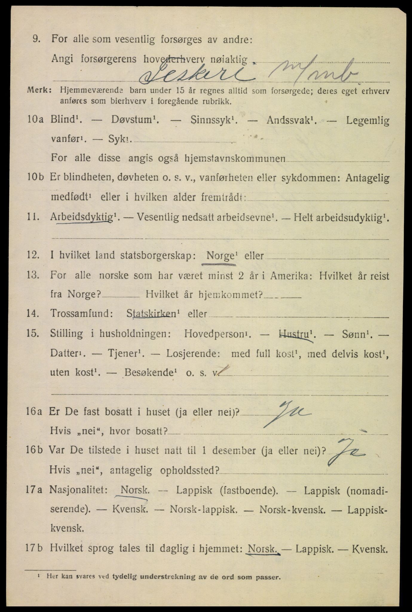 SAT, 1920 census for Tysfjord, 1920, p. 4036